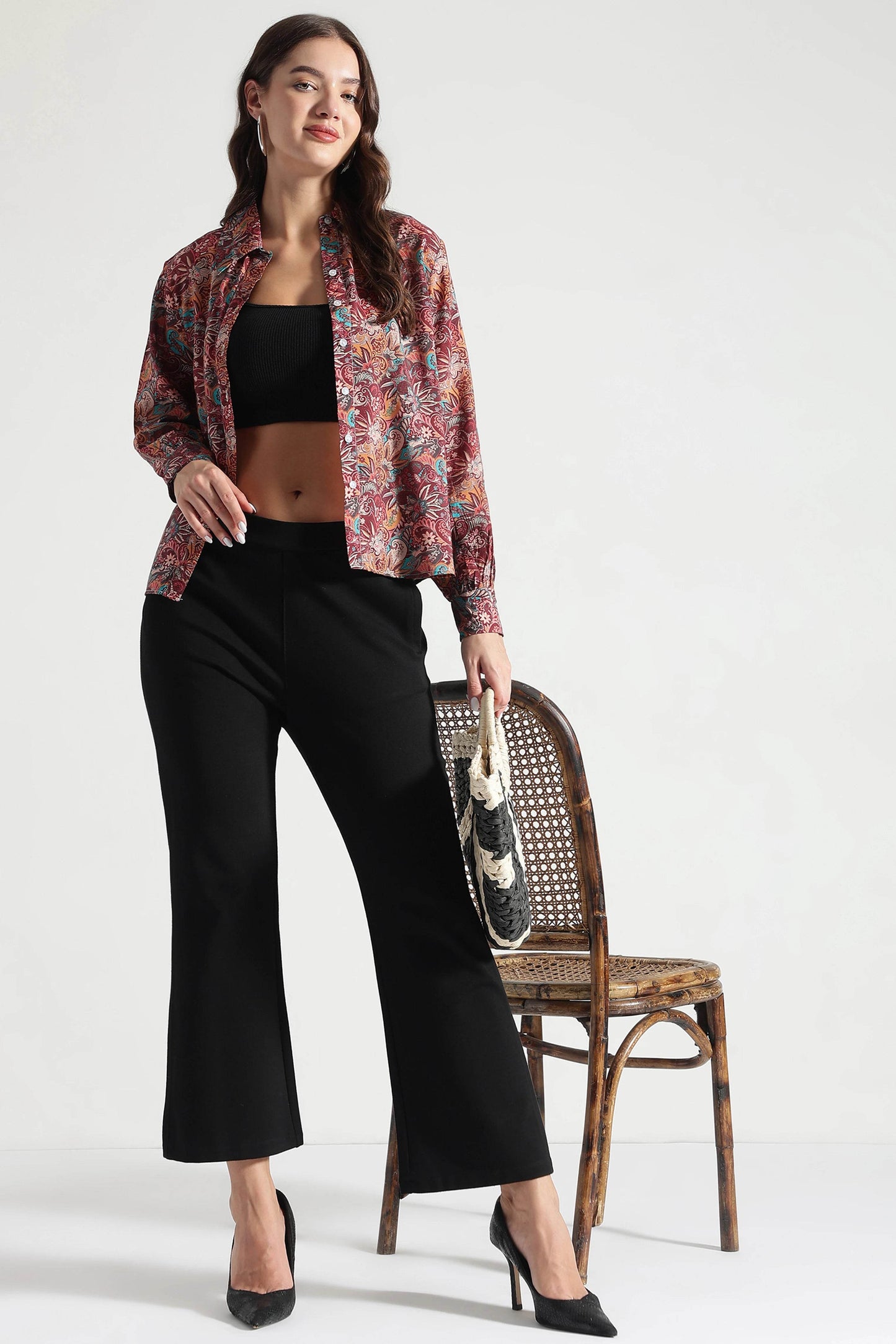 Vintage Maroon Paisley Printed Viscose Shirt - Fabravaa
