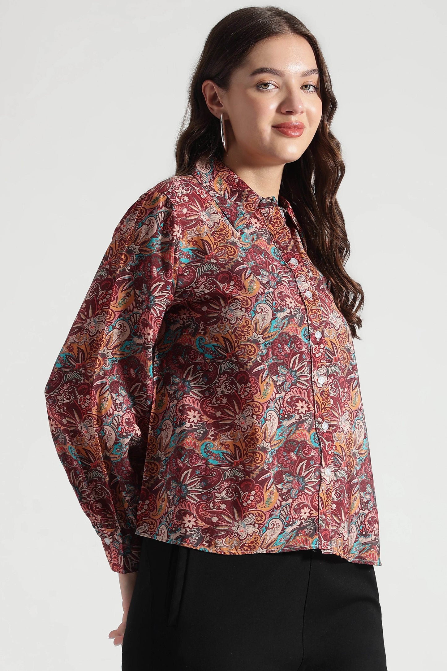 Vintage Maroon Paisley Printed Viscose Shirt - Fabravaa