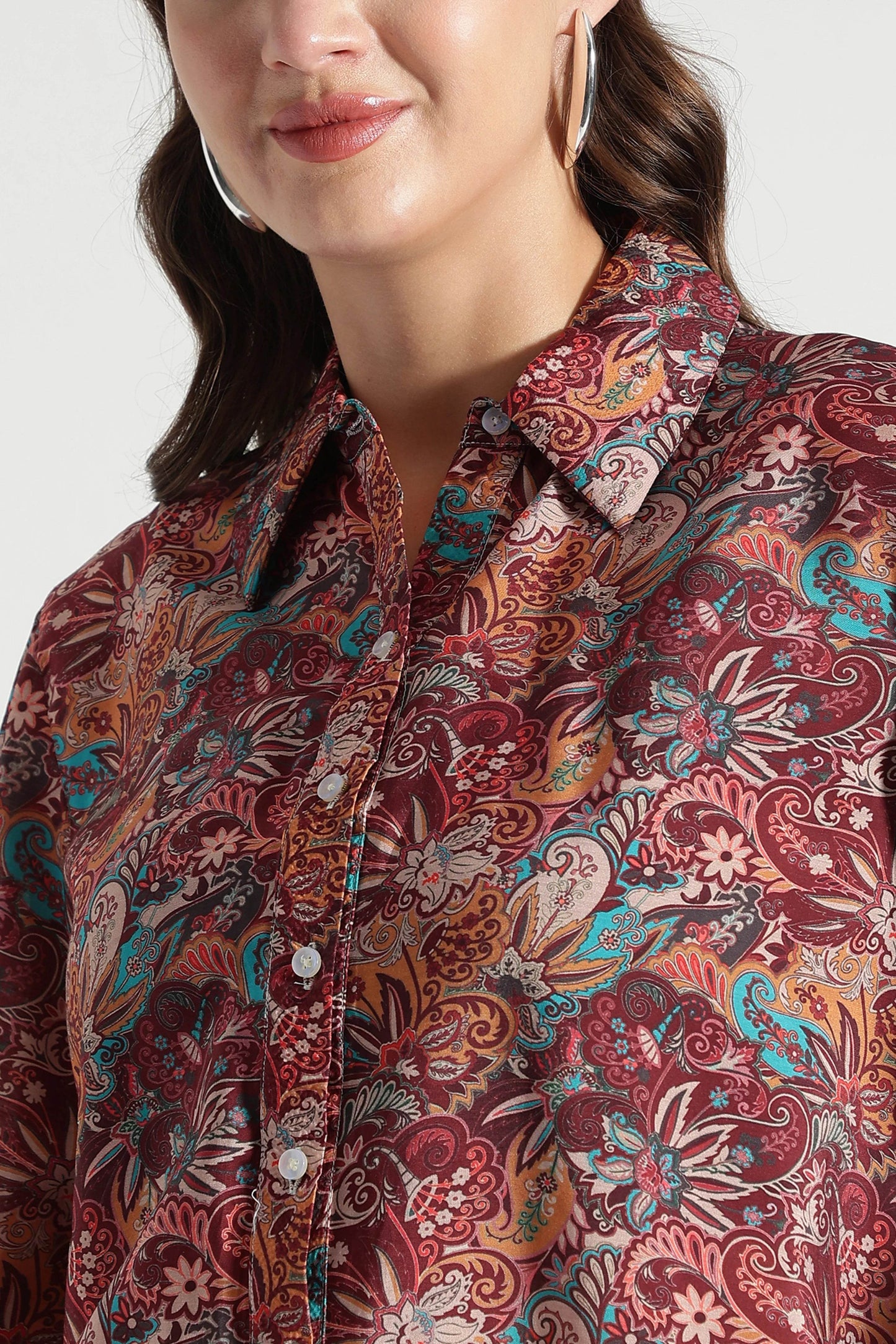 Vintage Maroon Paisley Printed Viscose Shirt - Fabravaa