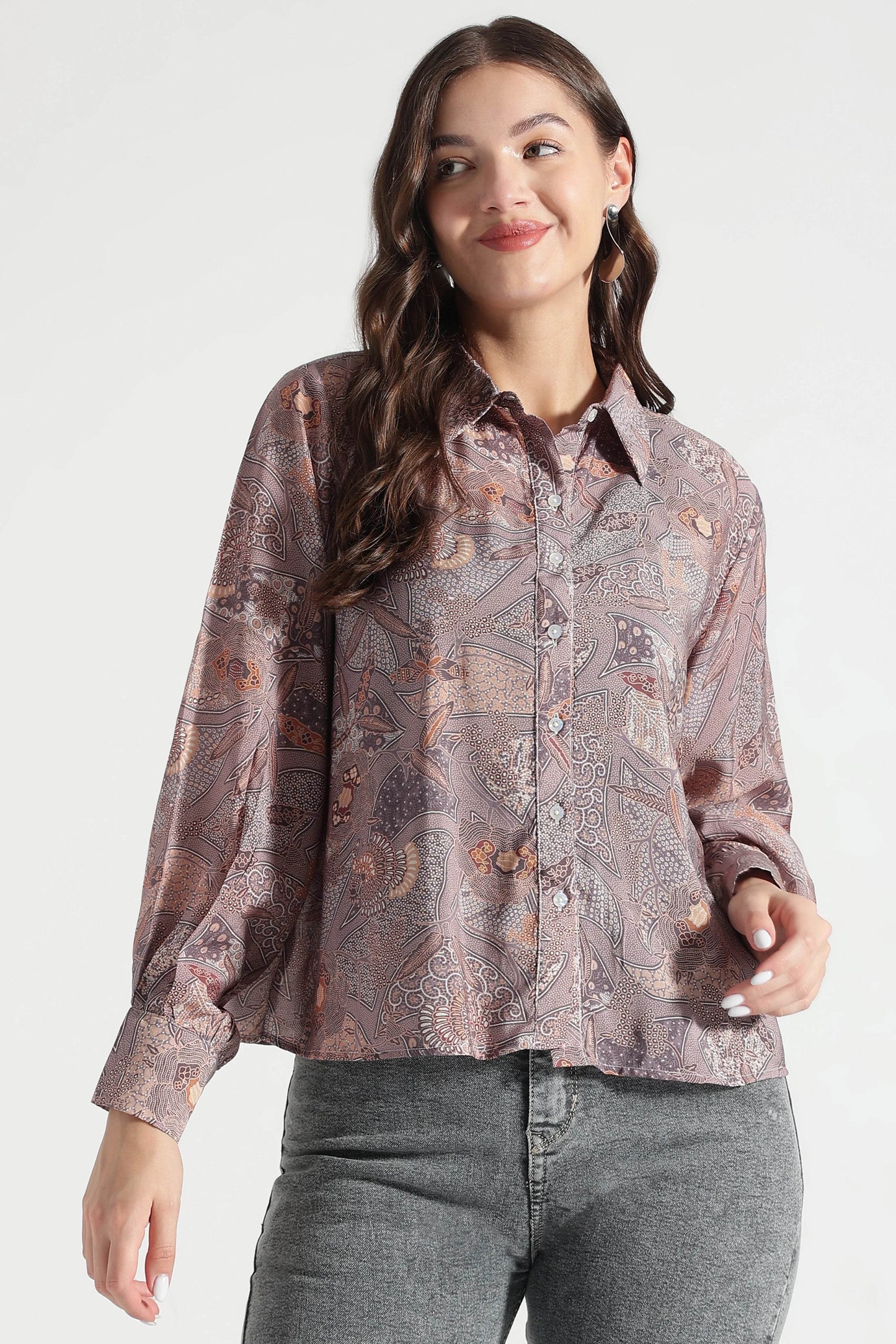 Dusty Mauve Abstract Printed Viscose Shirt - Fabravaa