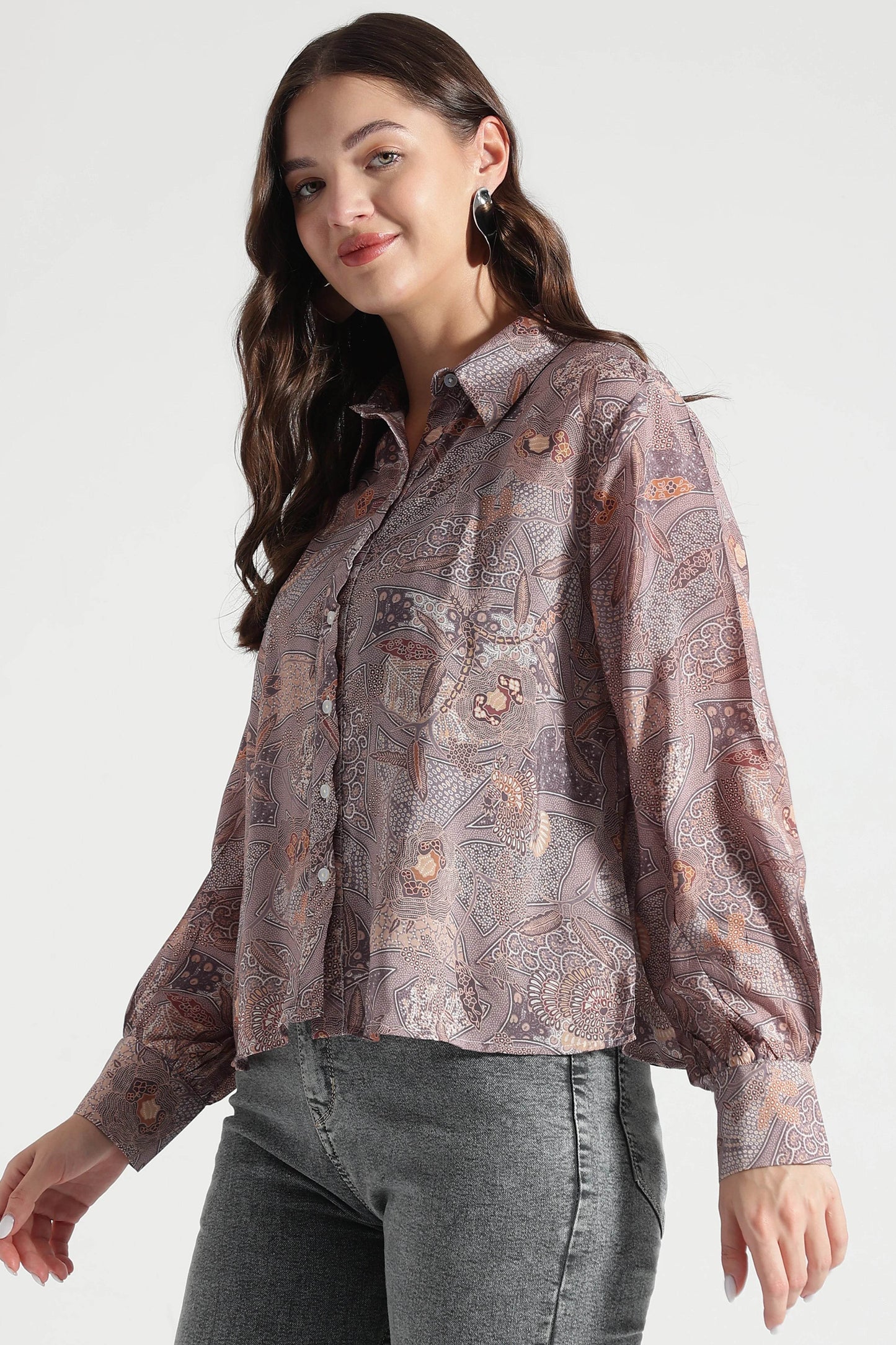 Dusty Mauve Abstract Printed Viscose Shirt - Fabravaa