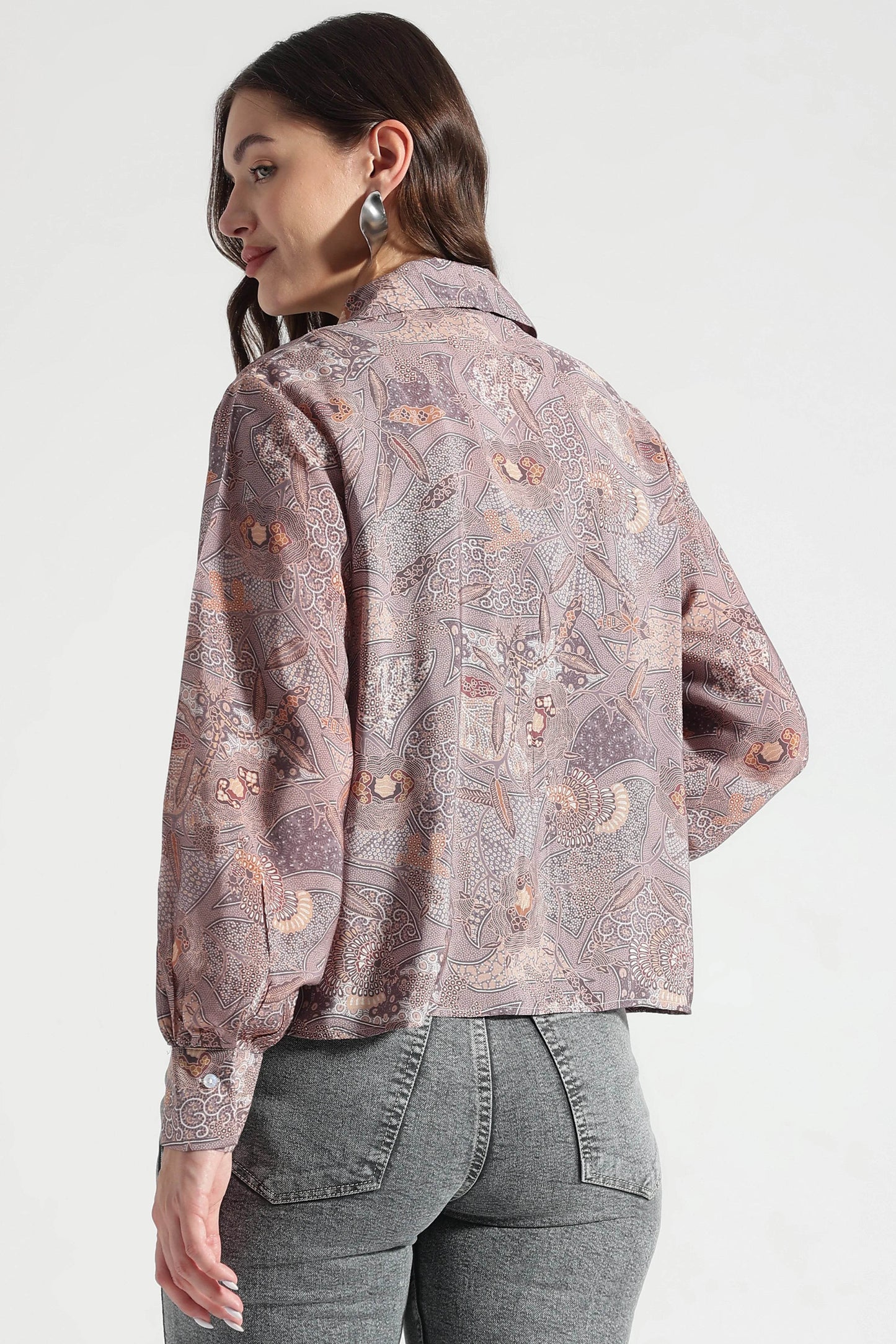 Dusty Mauve Abstract Printed Viscose Shirt - Fabravaa