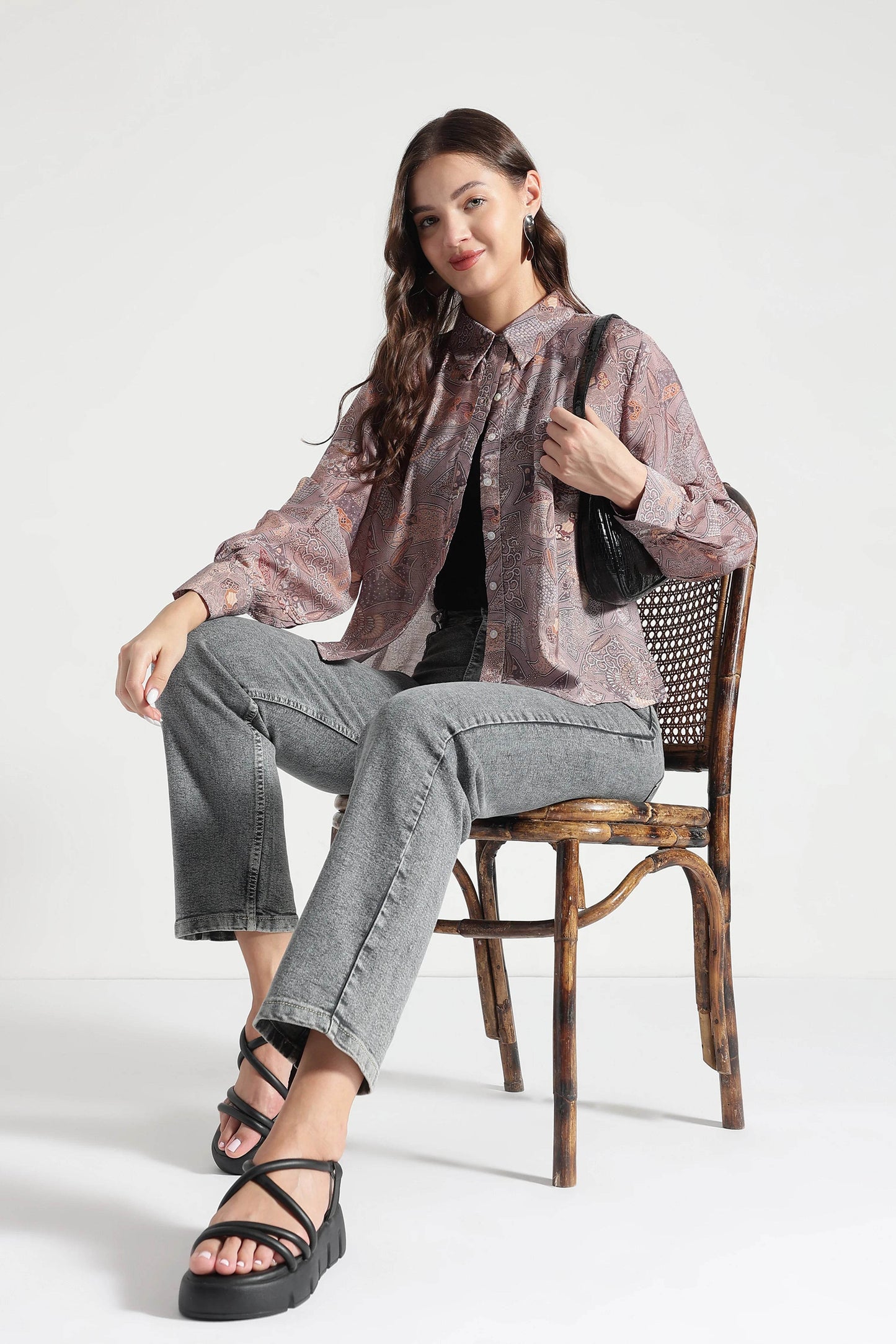 Dusty Mauve Abstract Printed Viscose Shirt - Fabravaa