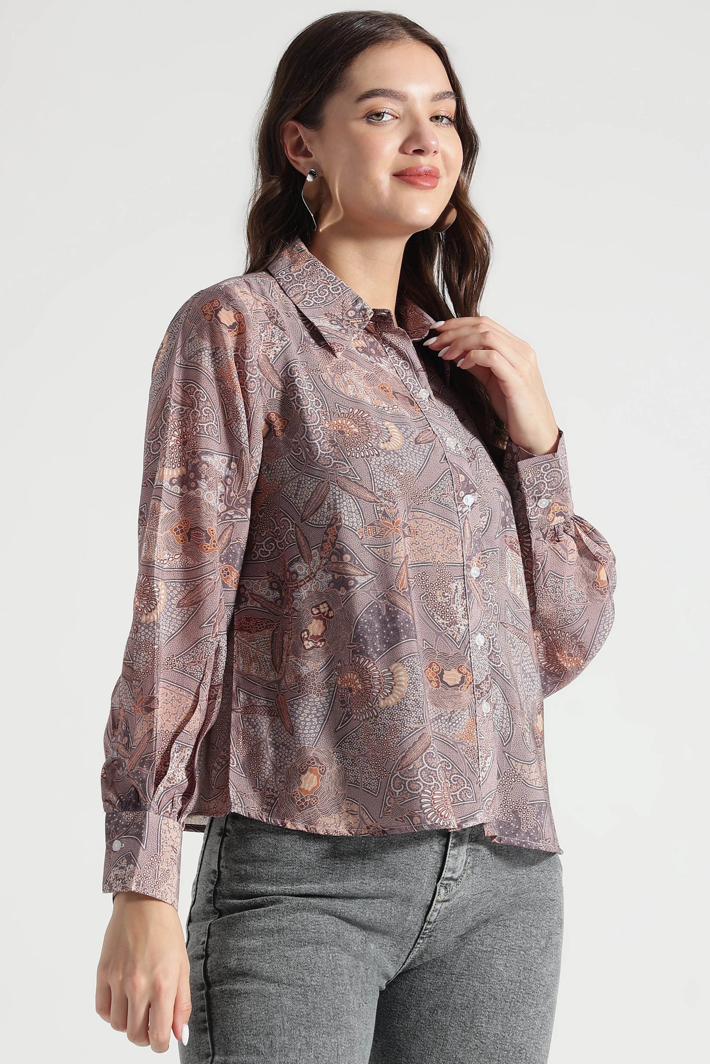 Dusty Mauve Abstract Printed Viscose Shirt - Fabravaa
