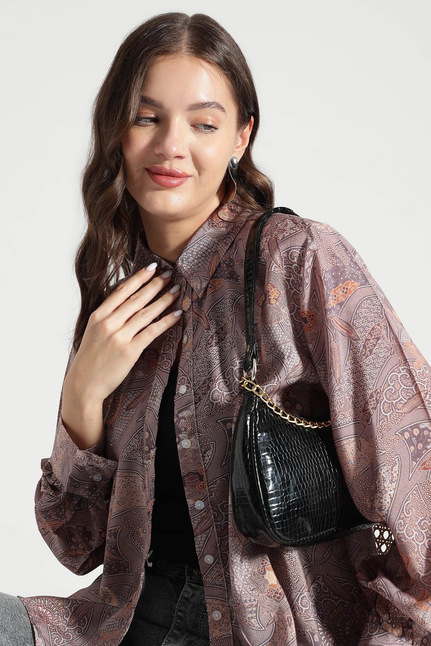 Dusty Mauve Abstract Printed Viscose Shirt - Fabravaa