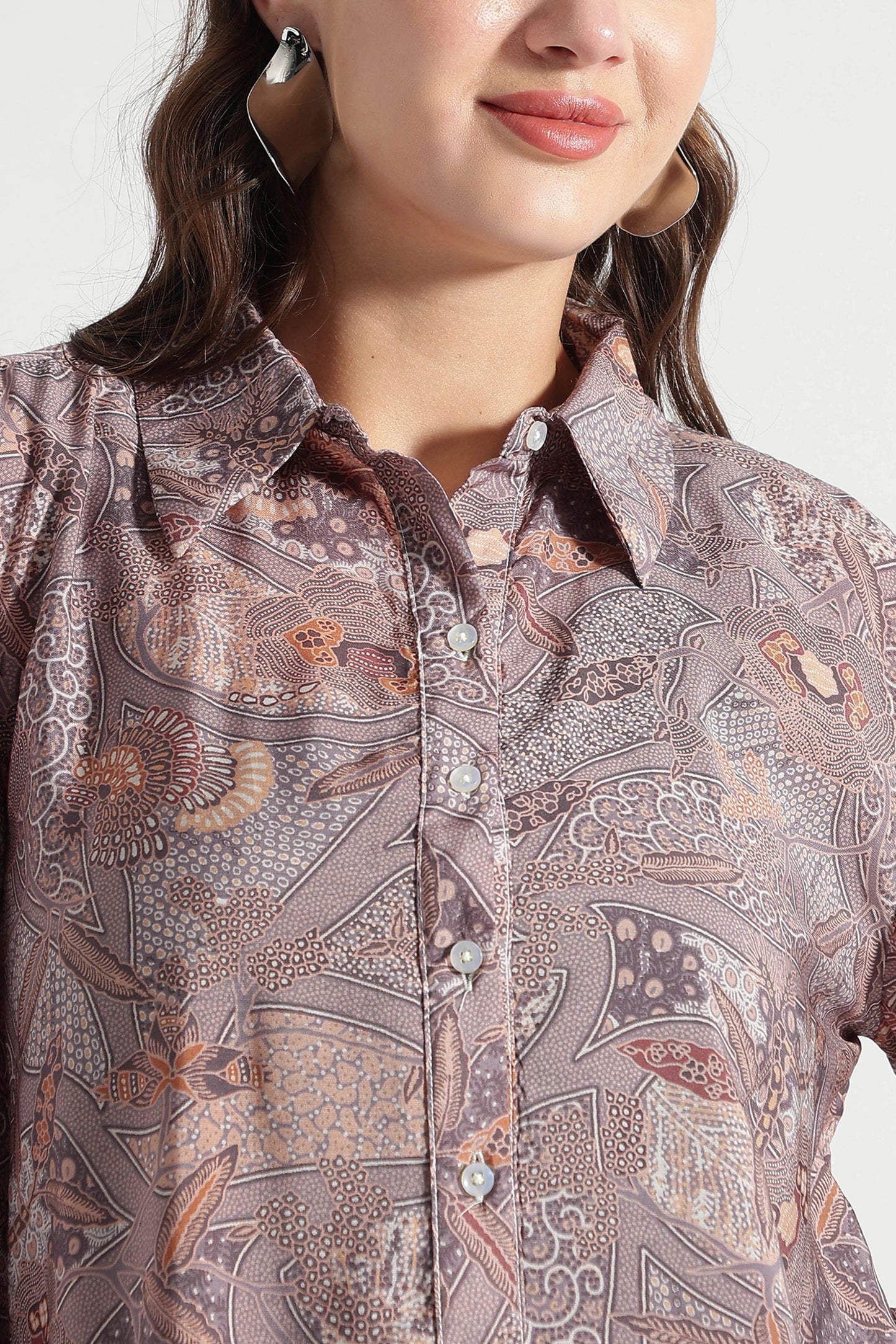 Dusty Mauve Abstract Printed Viscose Shirt - Fabravaa