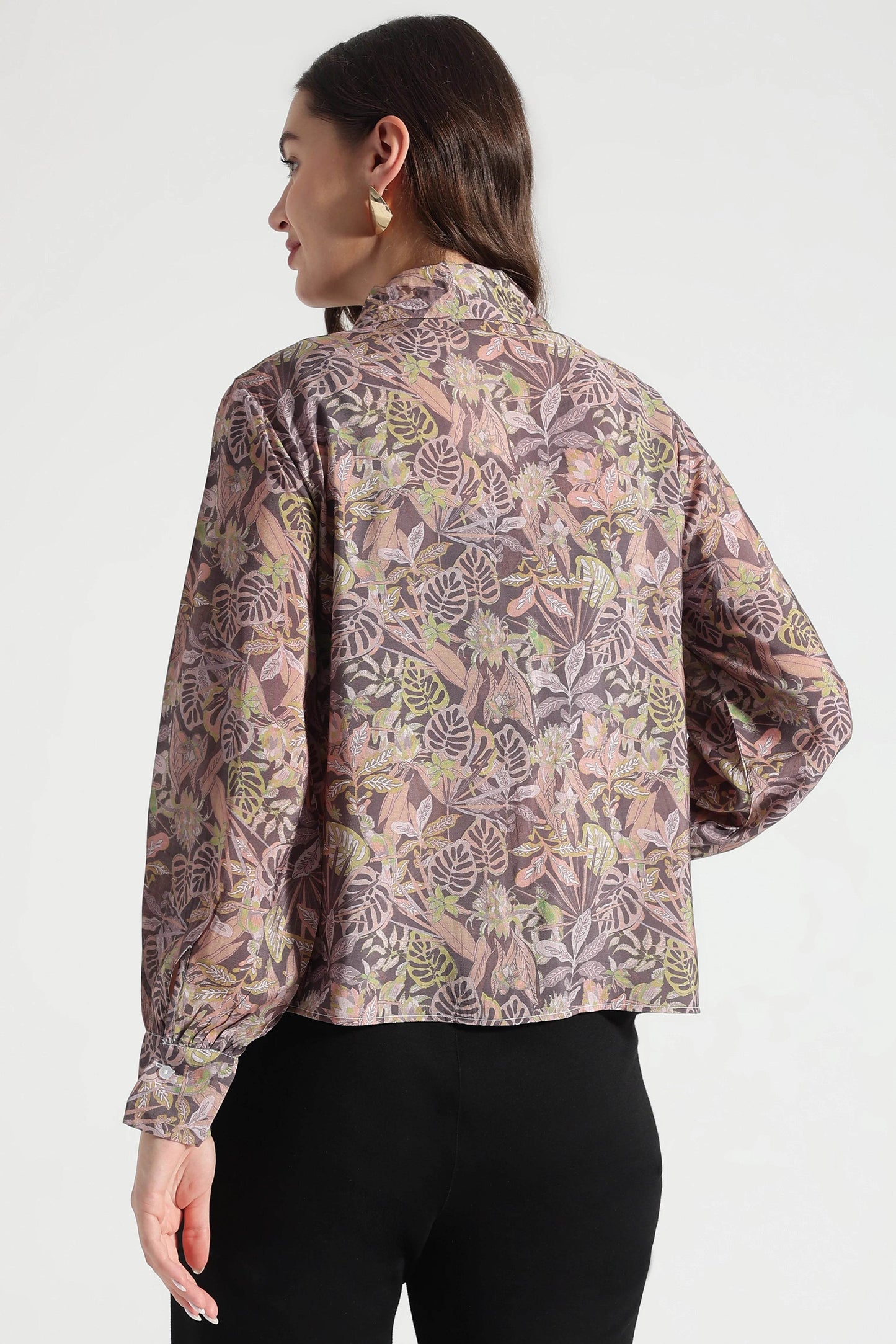 Muted Olive Leaf Print Viscose Shirt - Fabravaa
