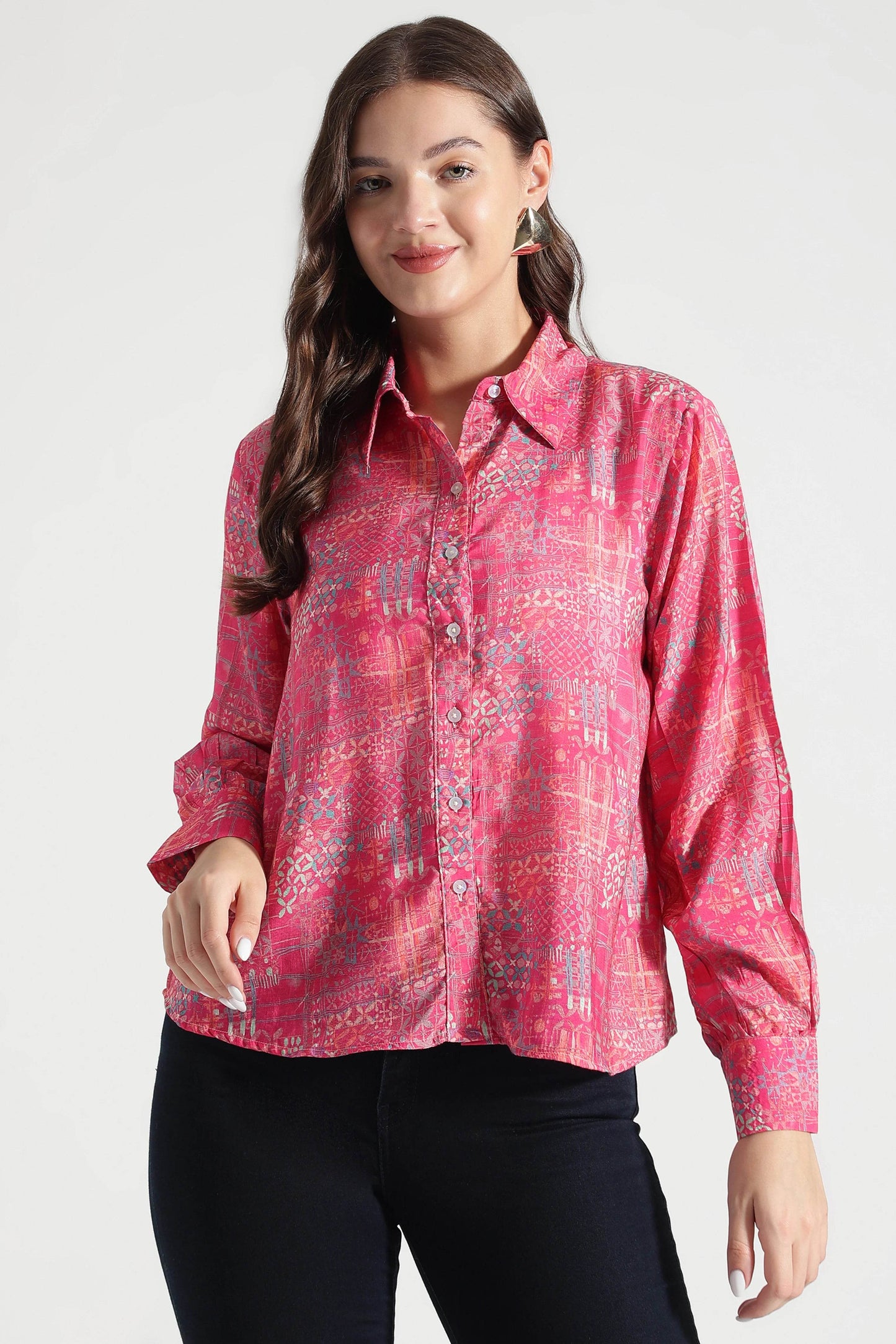 Crimson Mosaic Abstract Printed Viscose Shirt - Fabravaa