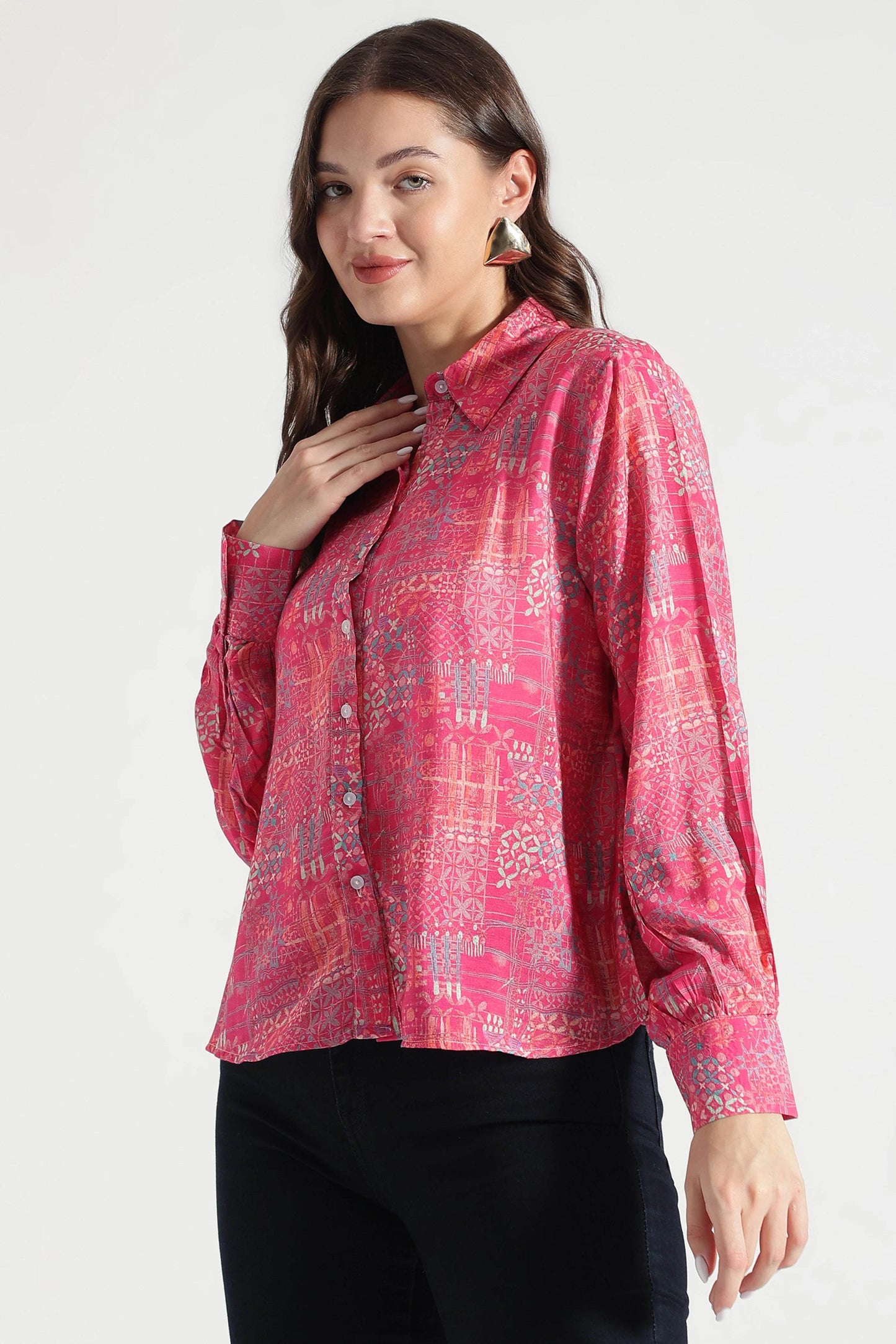 Crimson Mosaic Abstract Printed Viscose Shirt - Fabravaa