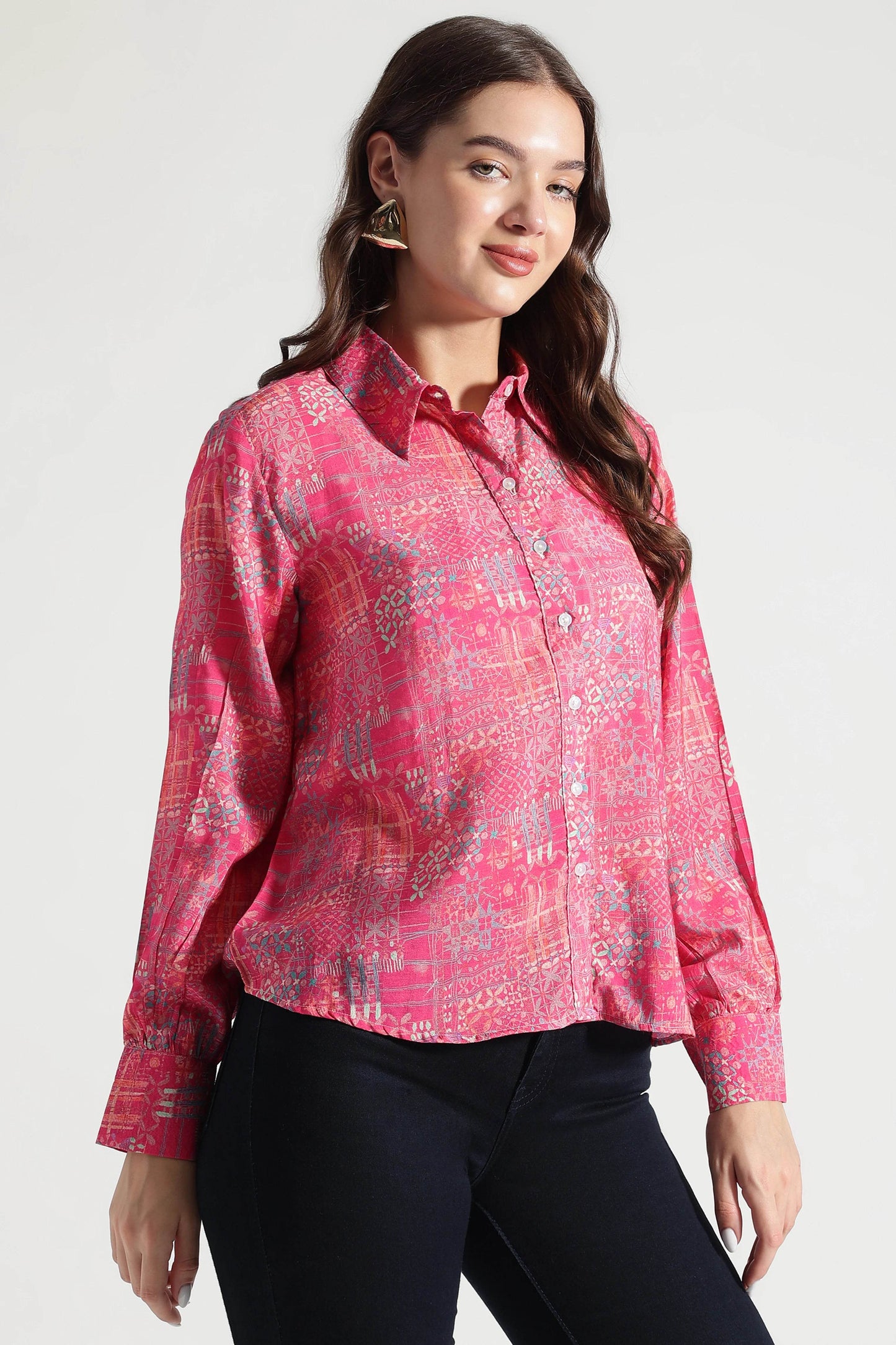 Crimson Mosaic Abstract Printed Viscose Shirt - Fabravaa