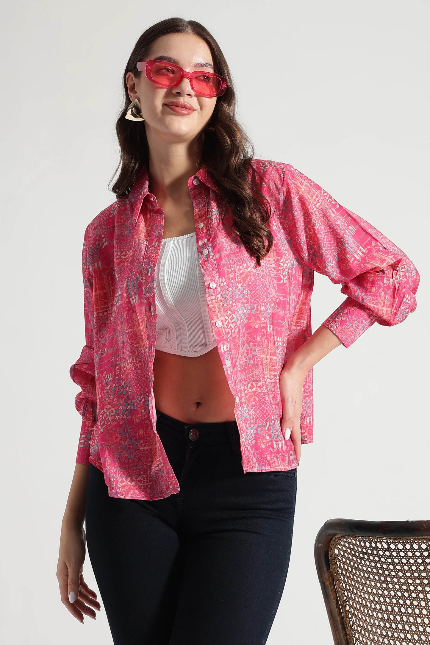 Crimson Mosaic Abstract Printed Viscose Shirt - Fabravaa