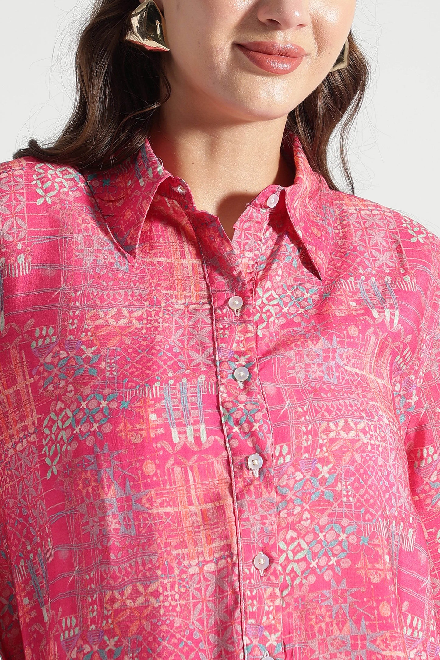 Crimson Mosaic Abstract Printed Viscose Shirt - Fabravaa