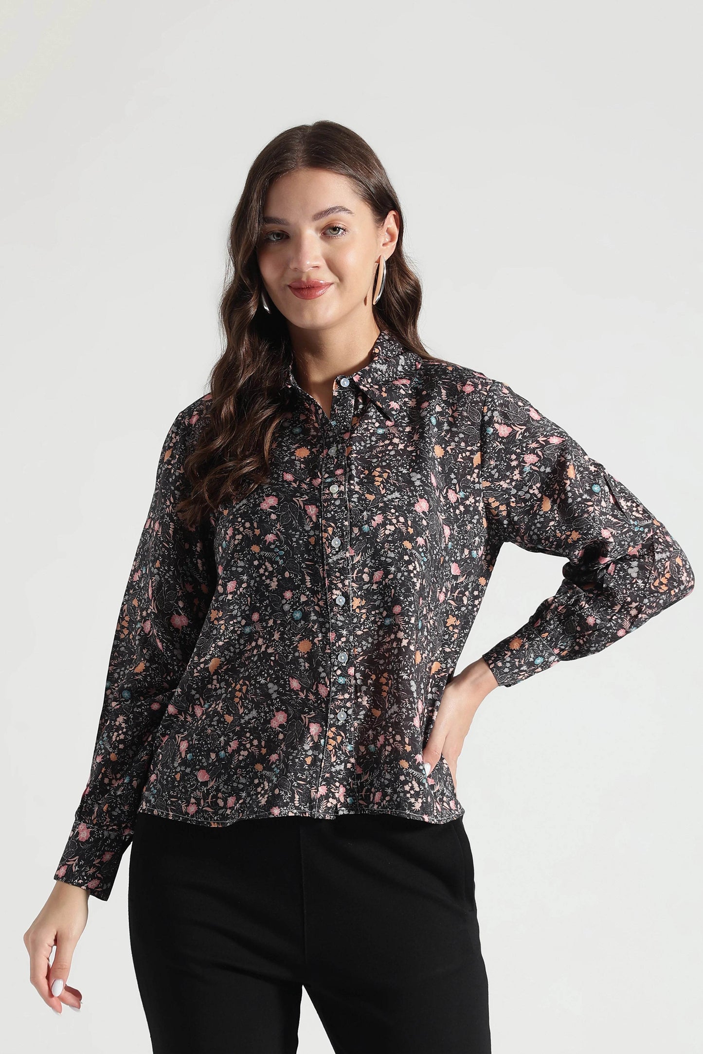 Black Midnight Meadow Floral Shirt - Fabravaa