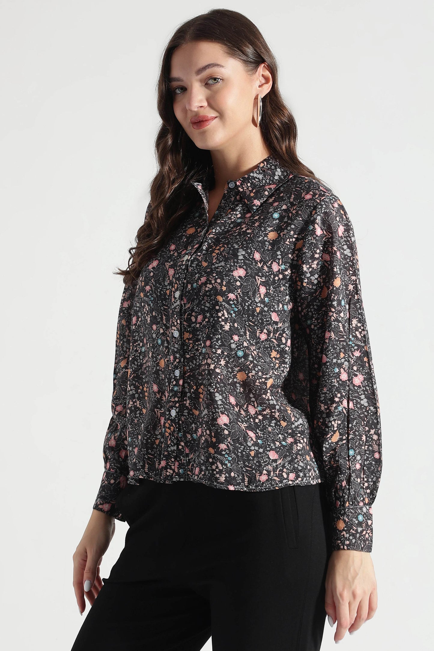 Black Midnight Meadow Floral Shirt - Fabravaa