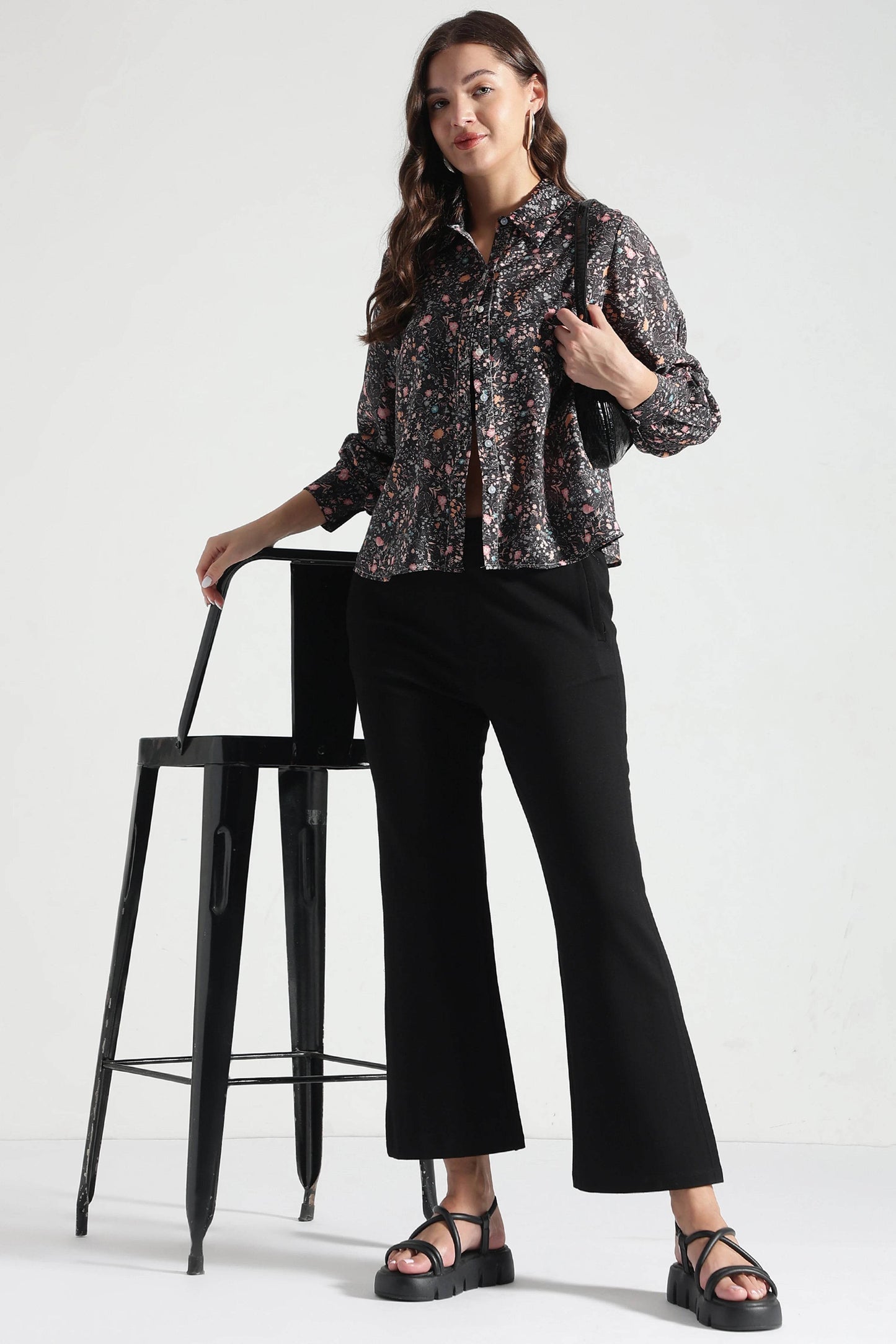 Black Midnight Meadow Floral Shirt - Fabravaa