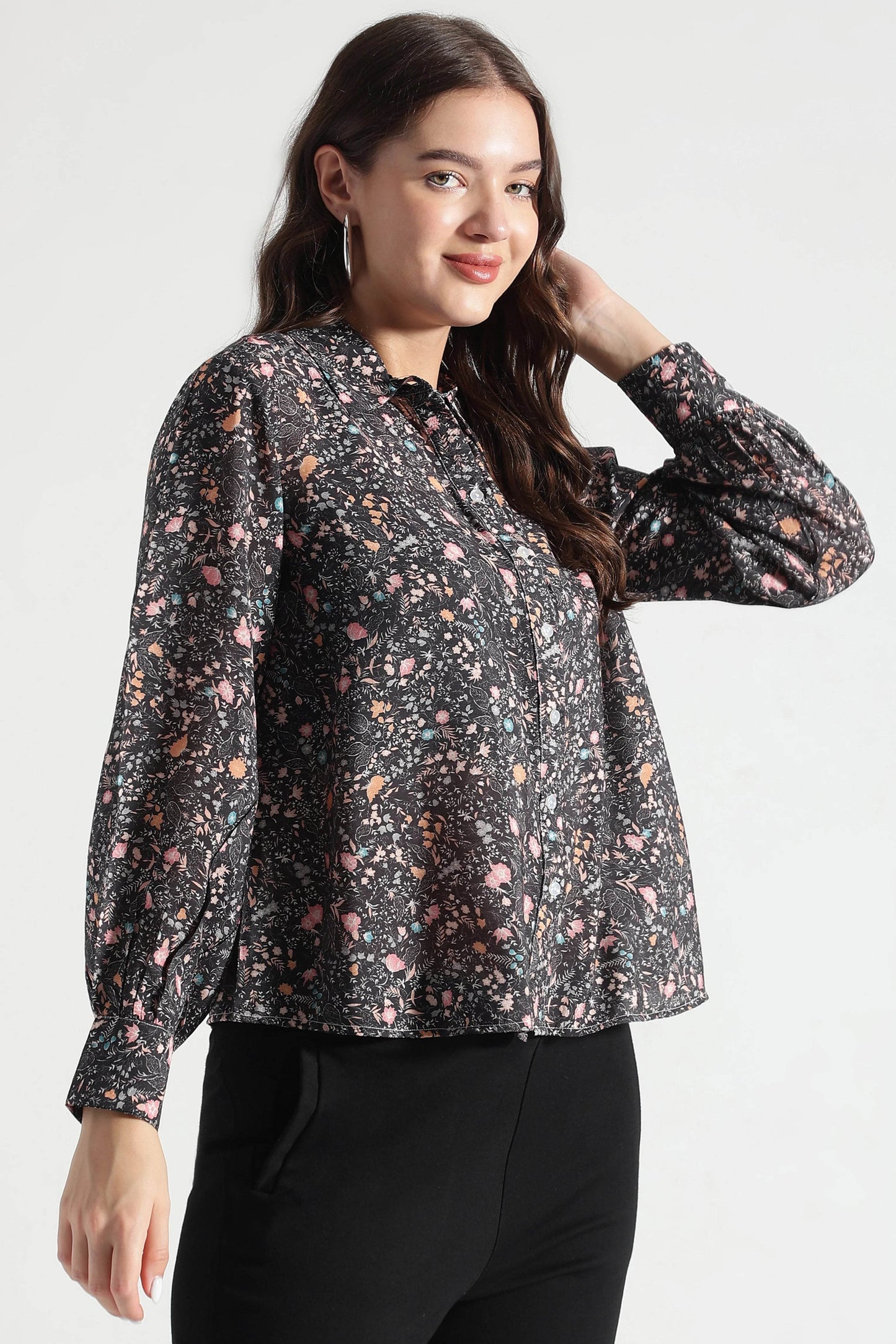 Black Midnight Meadow Floral Shirt - Fabravaa