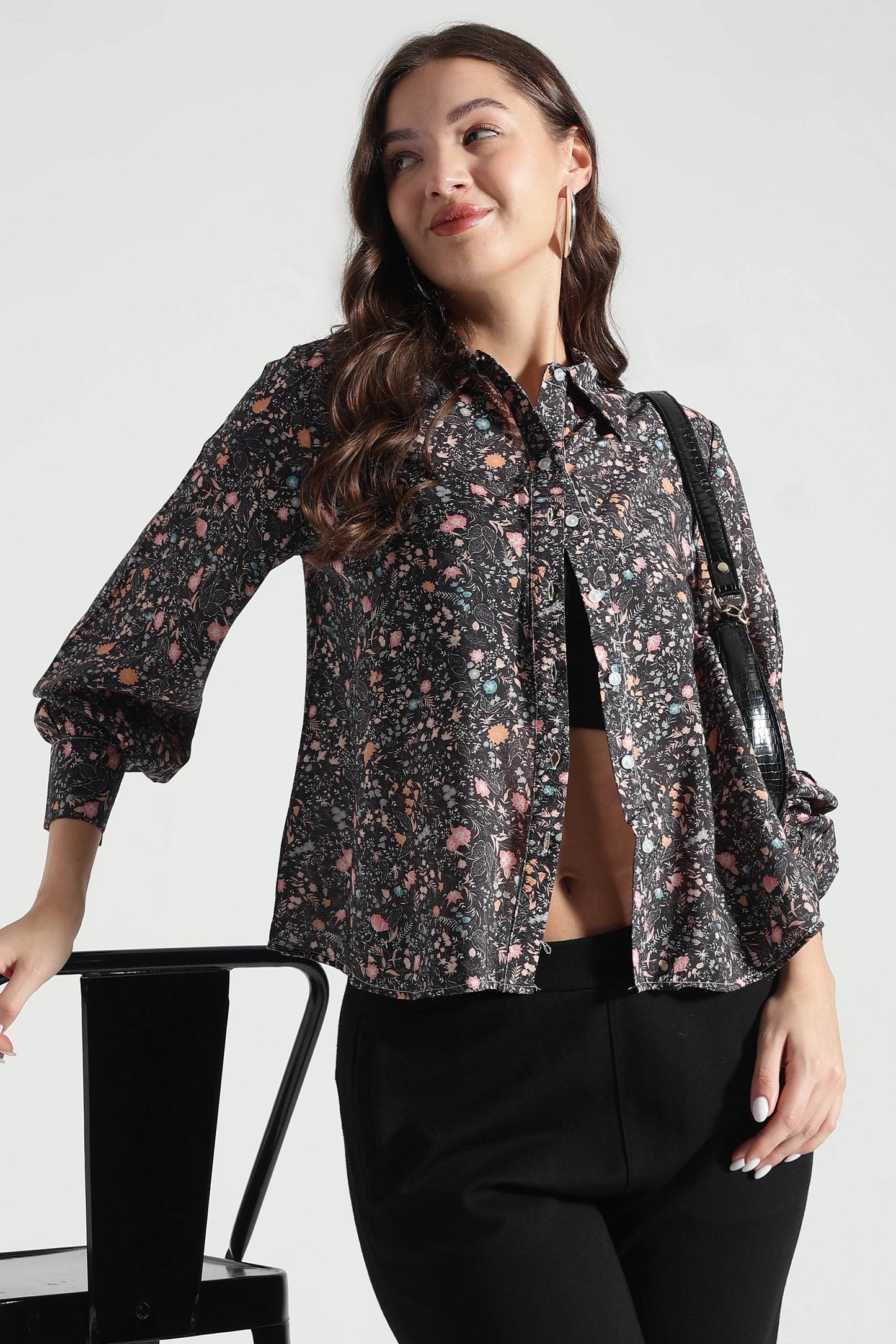 Black Midnight Meadow Floral Shirt - Fabravaa