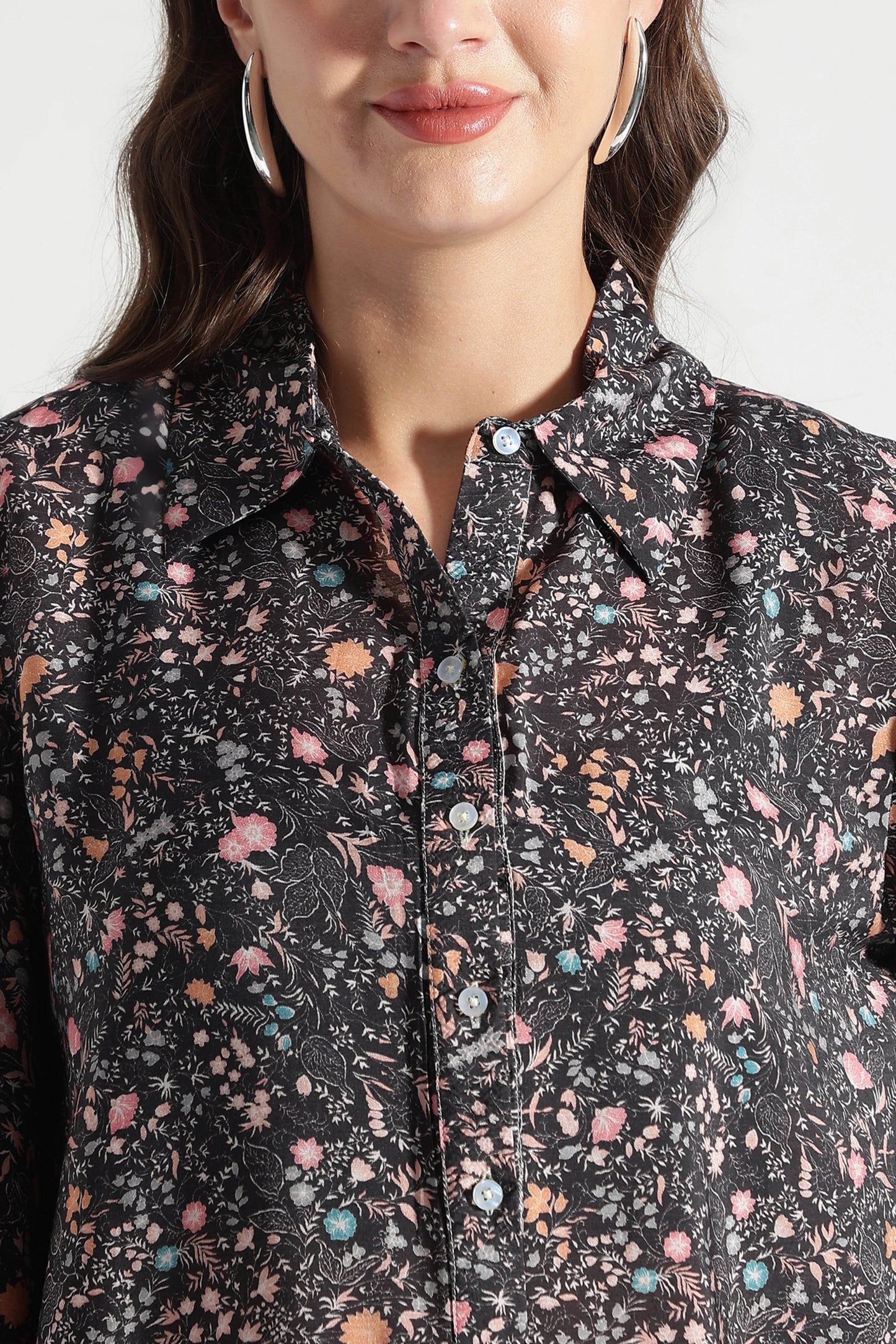 Black Midnight Meadow Floral Shirt - Fabravaa