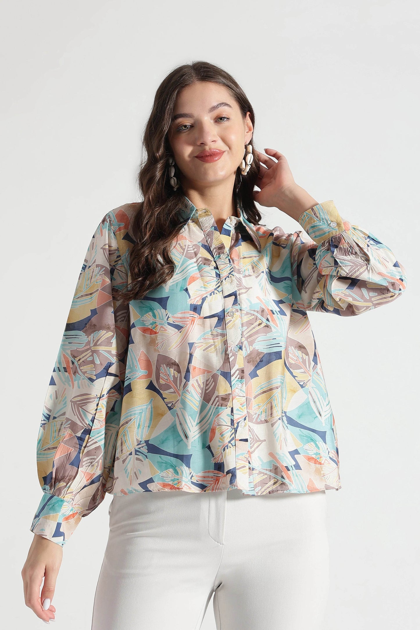 White Tropical Whisper Button-Down Shirt - Fabravaa