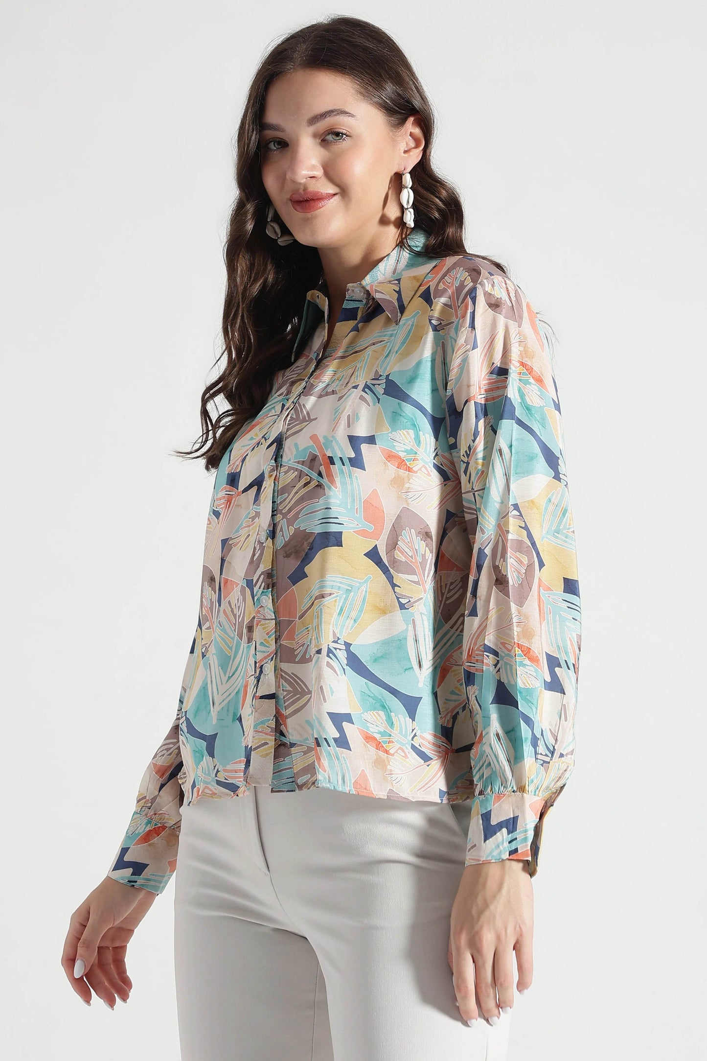 White Tropical Whisper Button-Down Shirt - Fabravaa