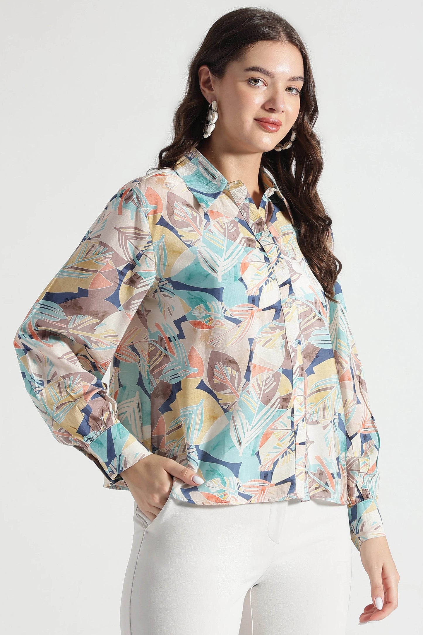 White Tropical Whisper Button-Down Shirt - Fabravaa