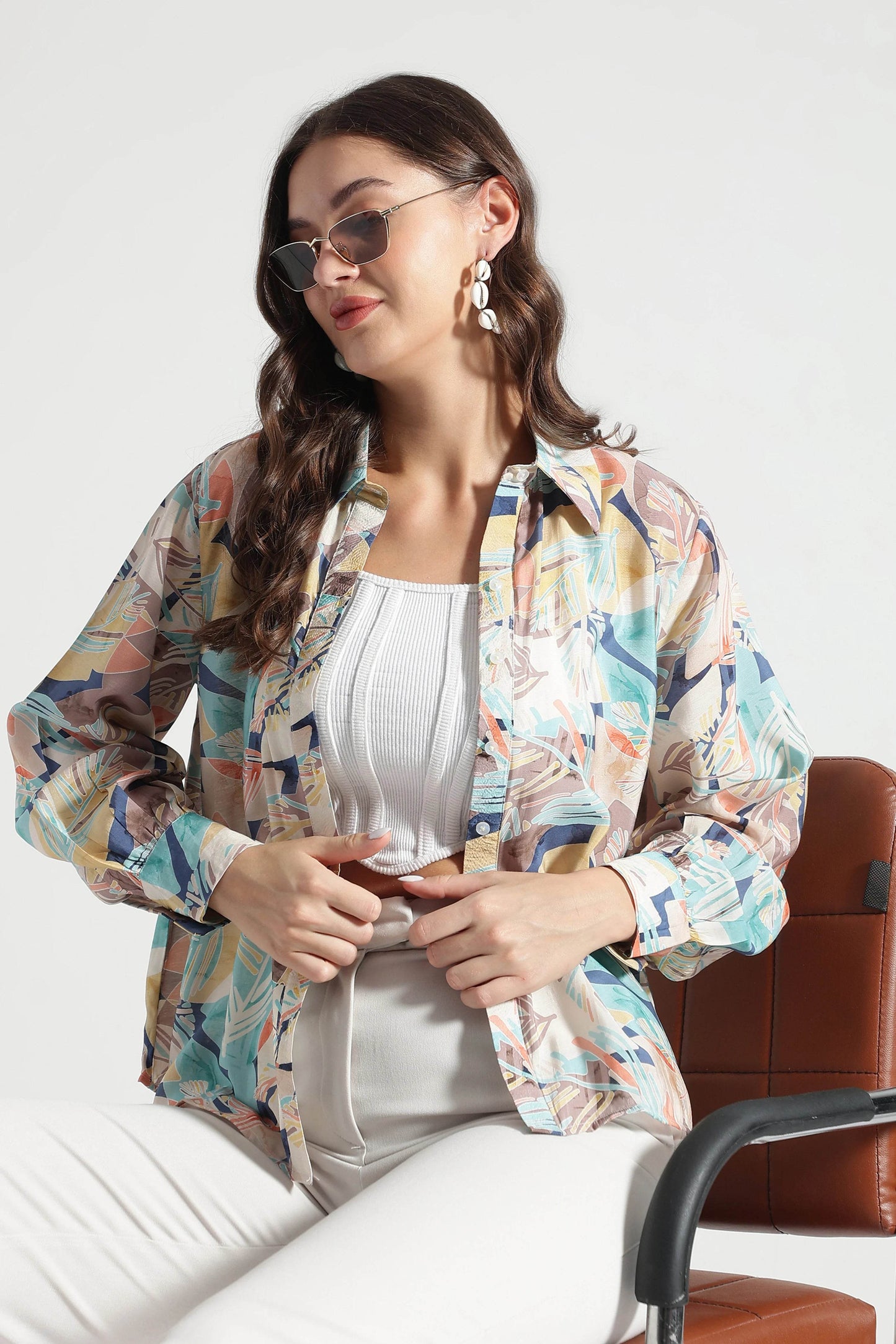 White Tropical Whisper Button-Down Shirt - Fabravaa