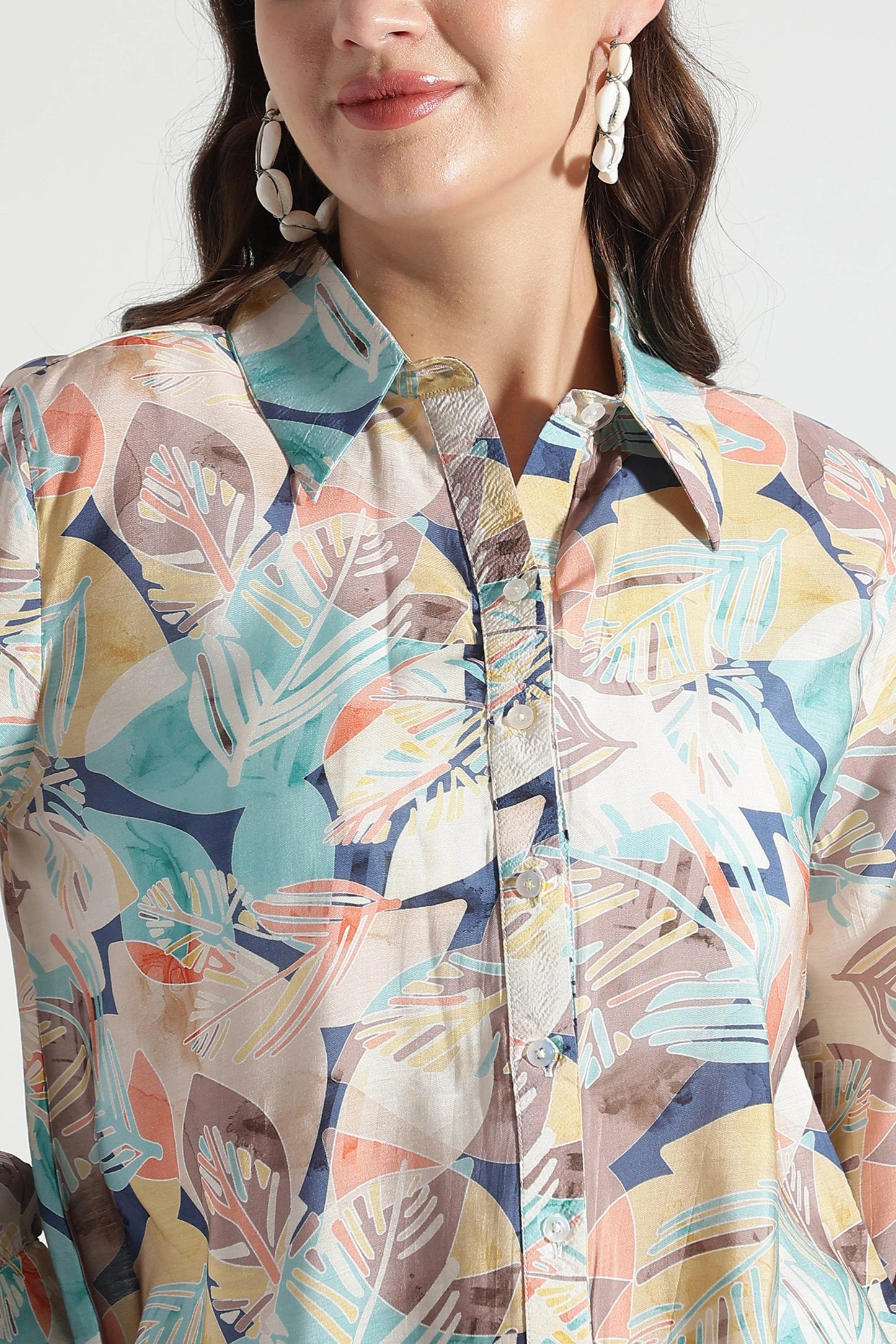 White Tropical Whisper Button-Down Shirt - Fabravaa