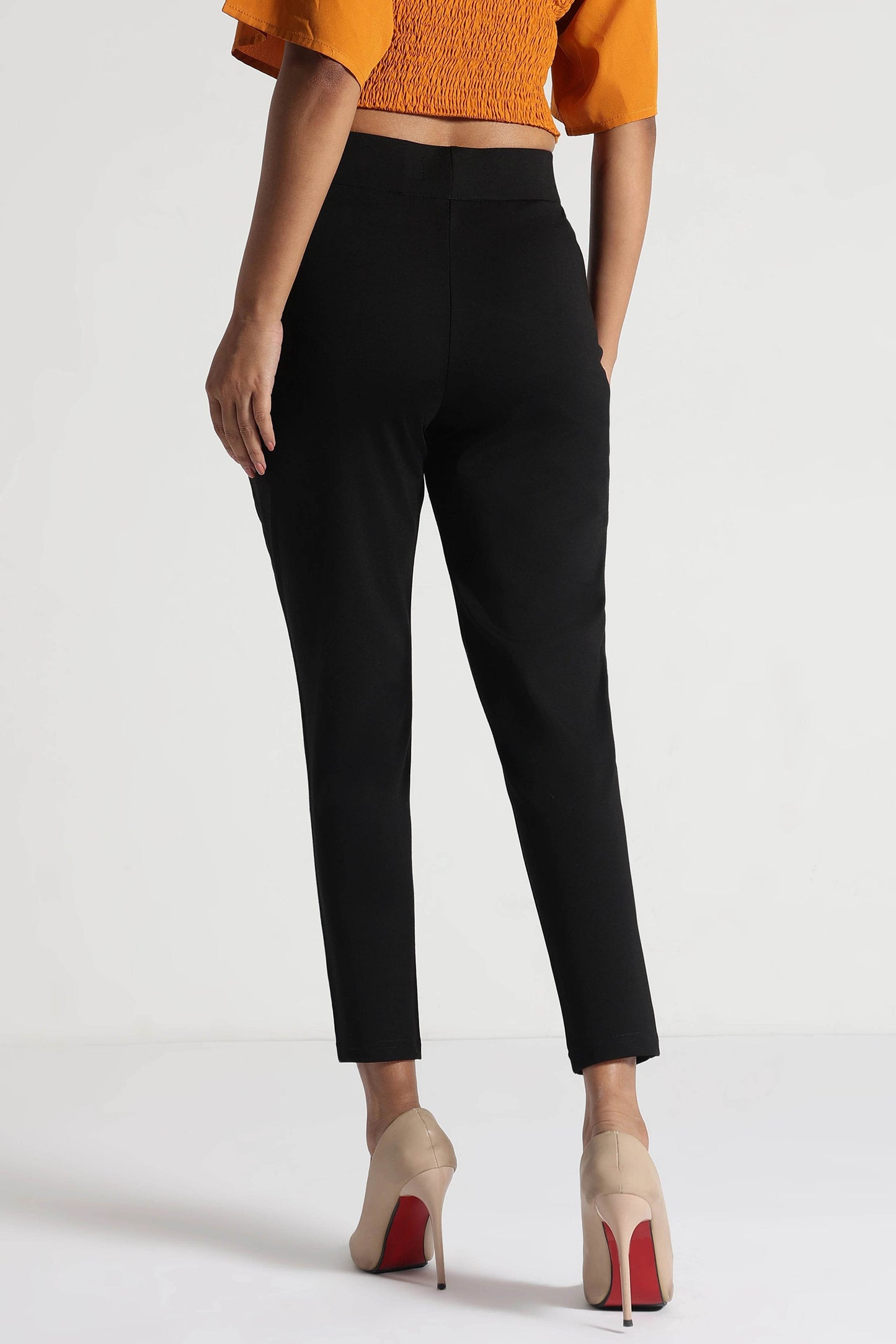 Black Tencel Comfort-Fit Pants with Elastic Waist - Fabravaa