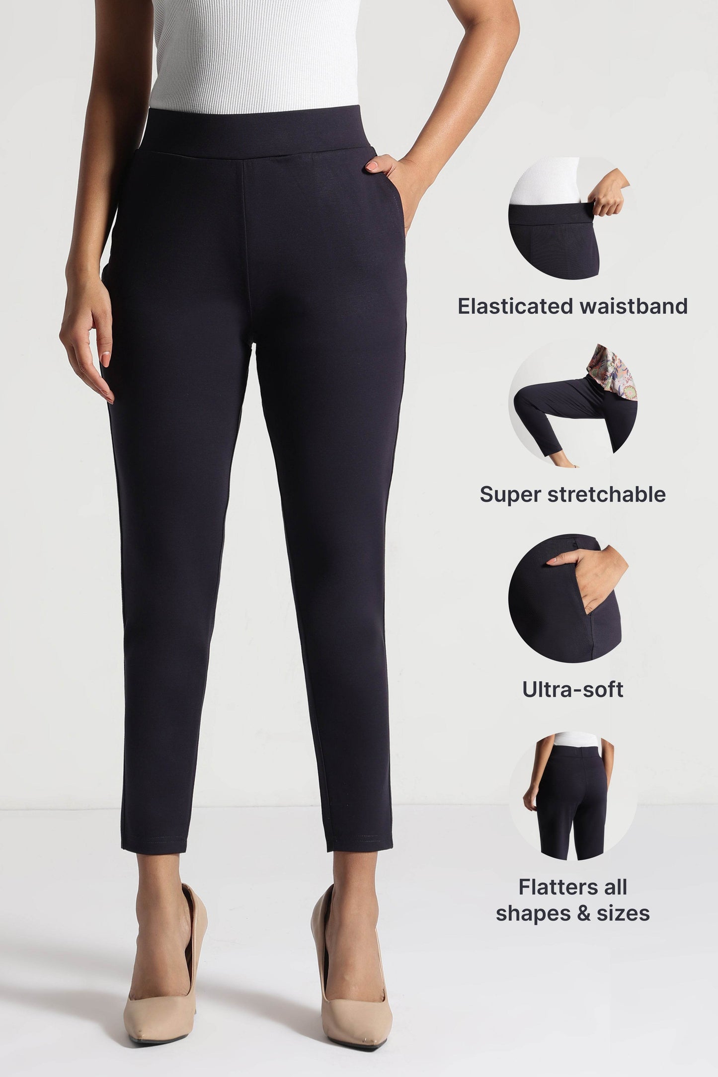 Midnight Black Tencel Slim Fit Pants - Fabravaa
