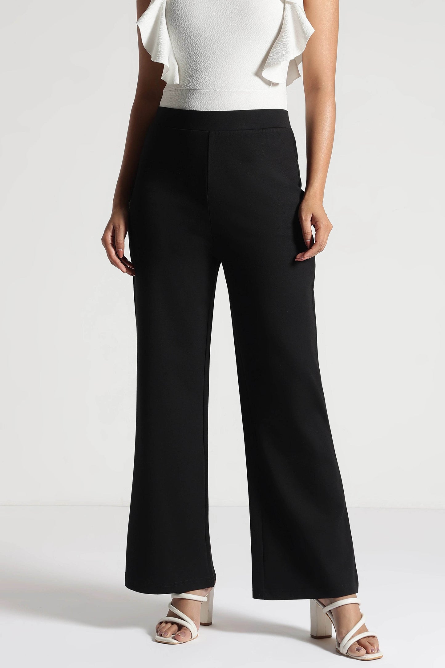 Black Tencel Wide-Leg Comfort Pants - Fabravaa
