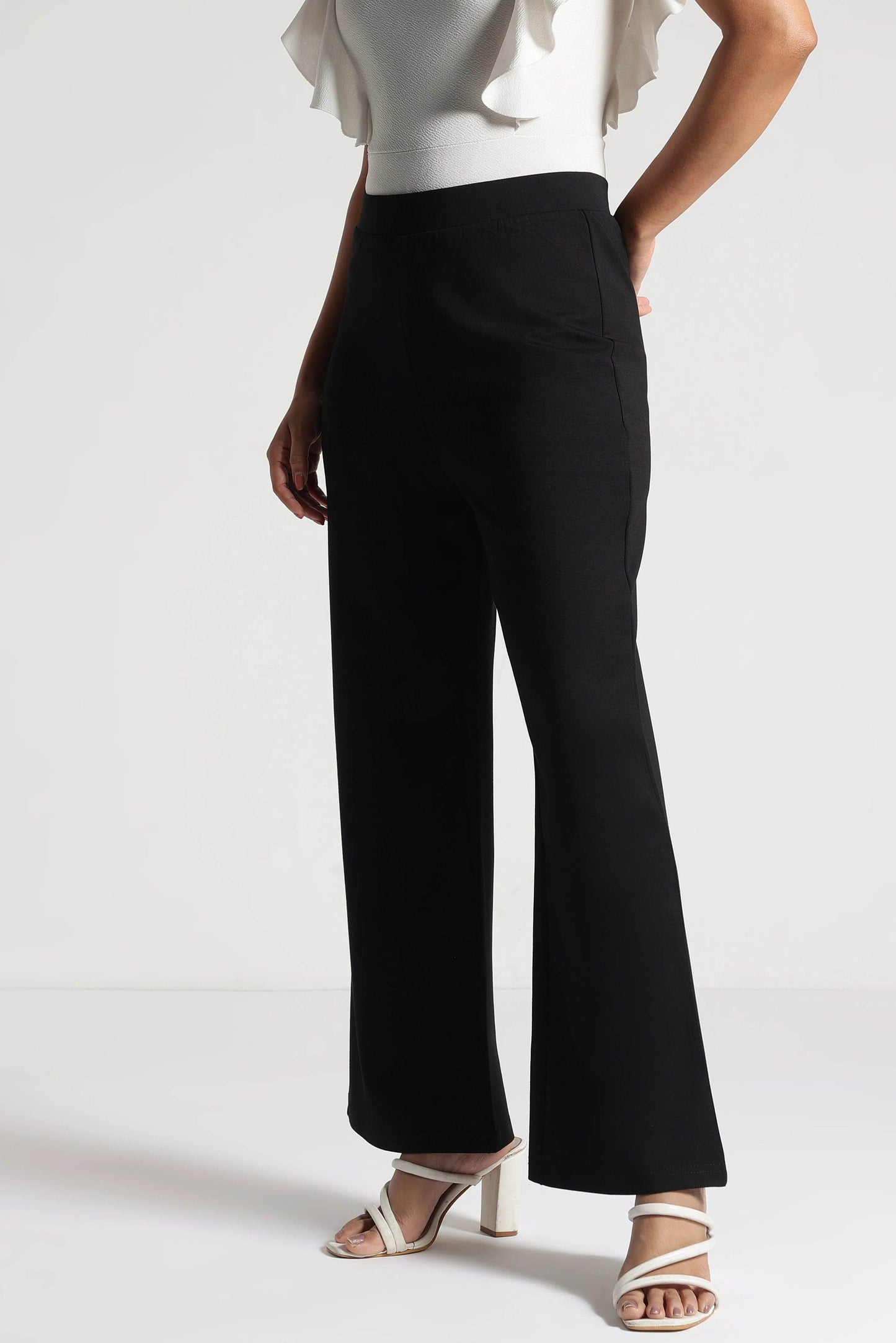 Black Tencel Wide-Leg Comfort Pants - Fabravaa