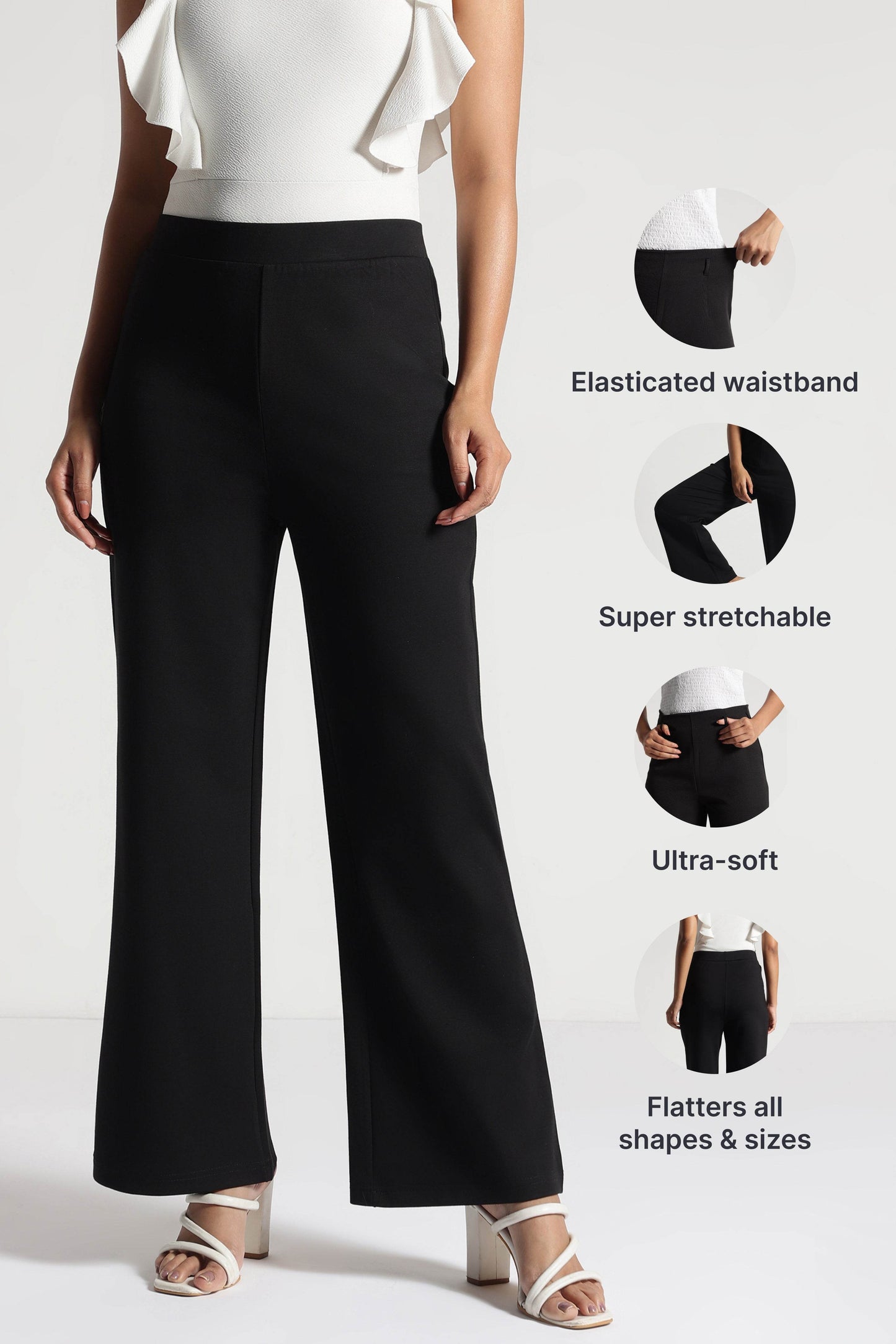 Black Tencel Wide-Leg Comfort Pants - Fabravaa