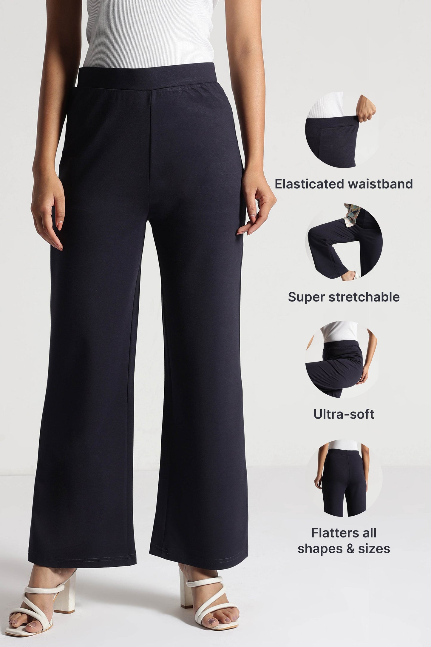 Navy Tencel Wide-Leg Everyday Pants - Fabravaa