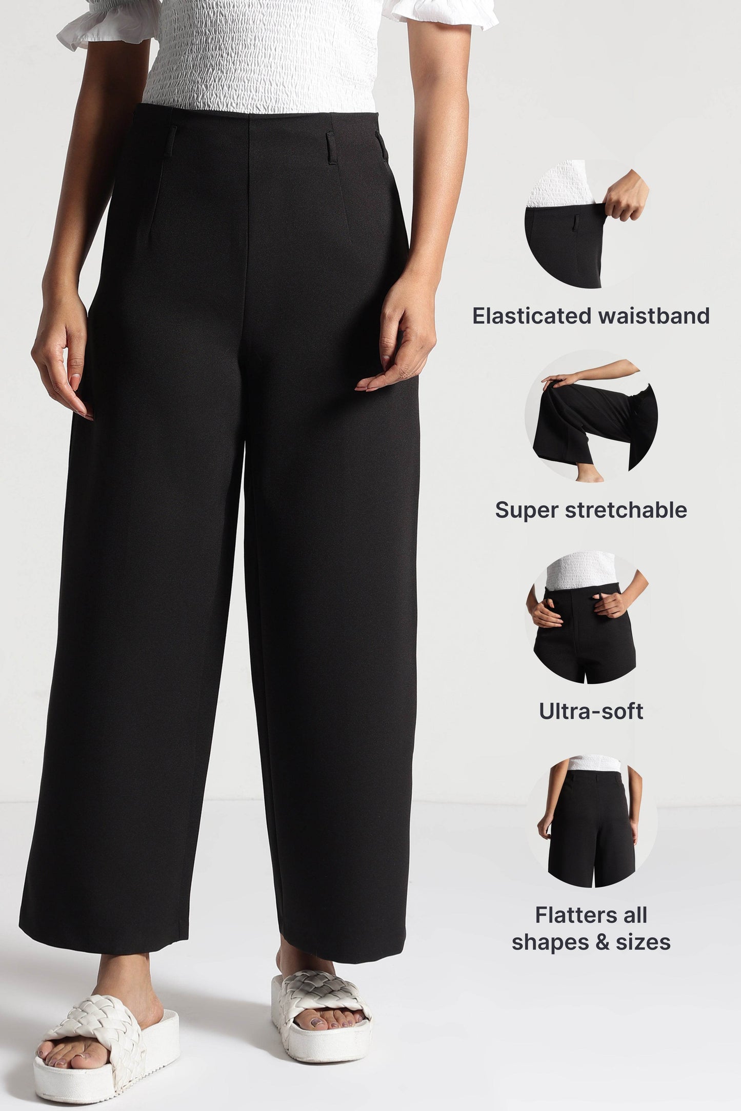 Black Cropped Wide-Leg Pants - Fabravaa