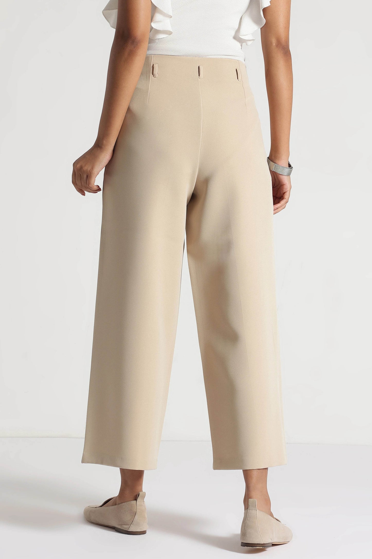 Beige Cropped Wide-Leg Comfort Pants - Fabravaa