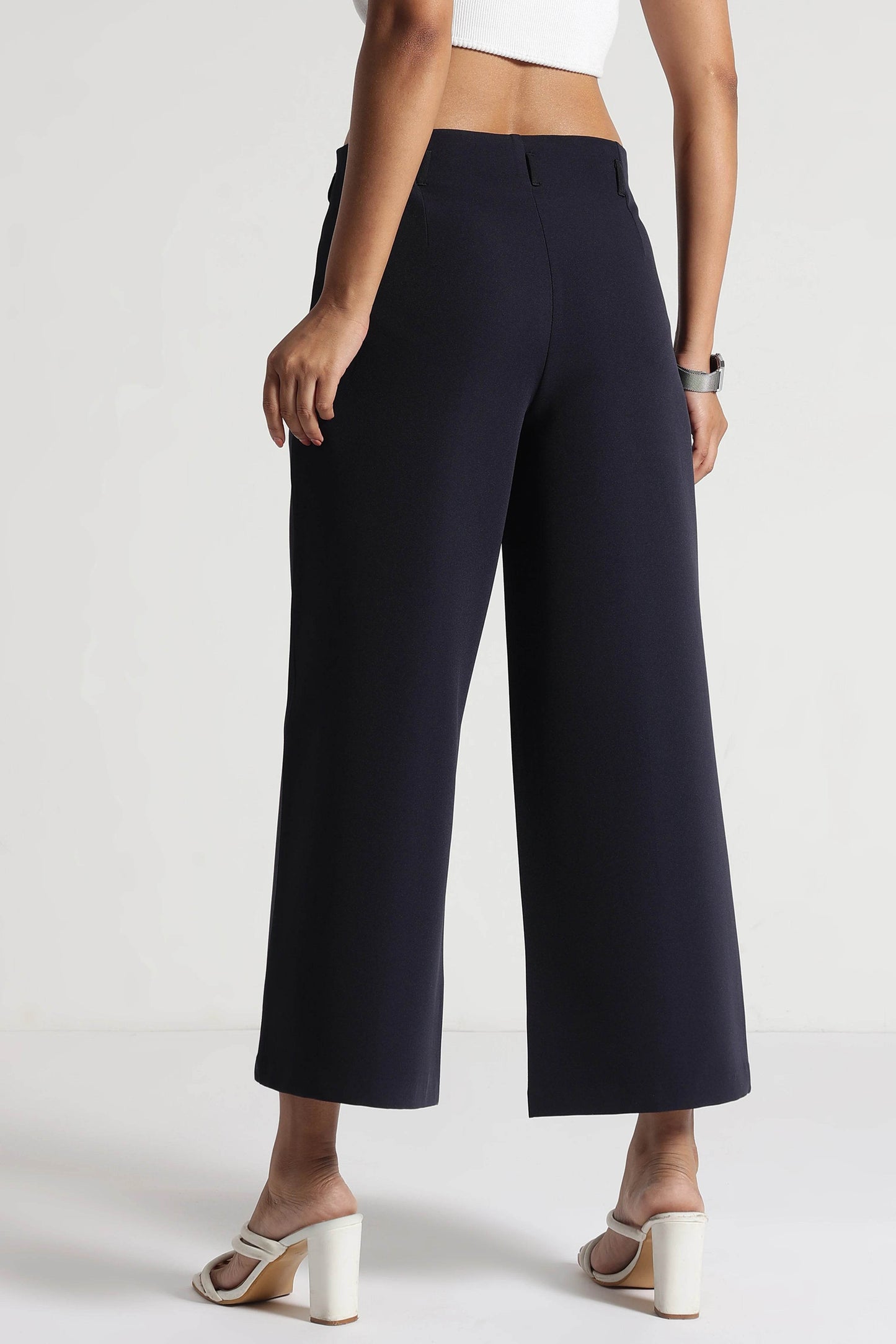 Navy Cropped Wide-Leg Comfort Pants - Fabravaa