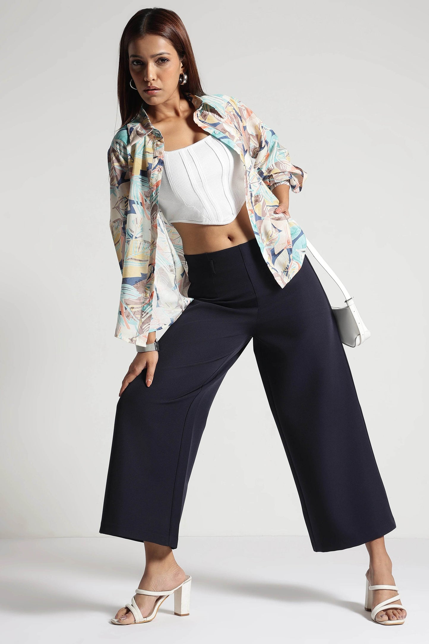 Navy Cropped Wide-Leg Comfort Pants - Fabravaa