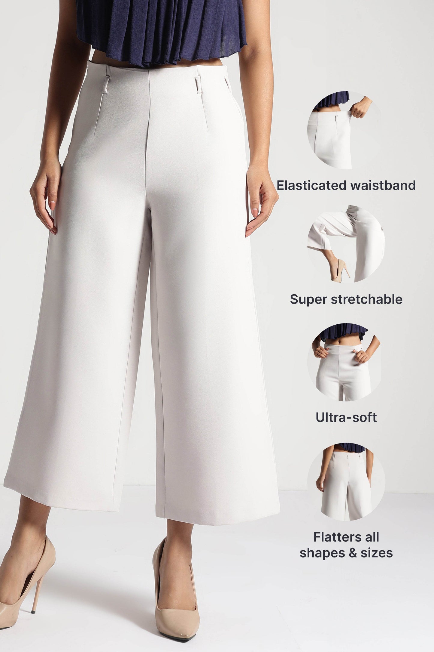 Off-White Cropped Wide-Leg Comfort Pants - Fabravaa