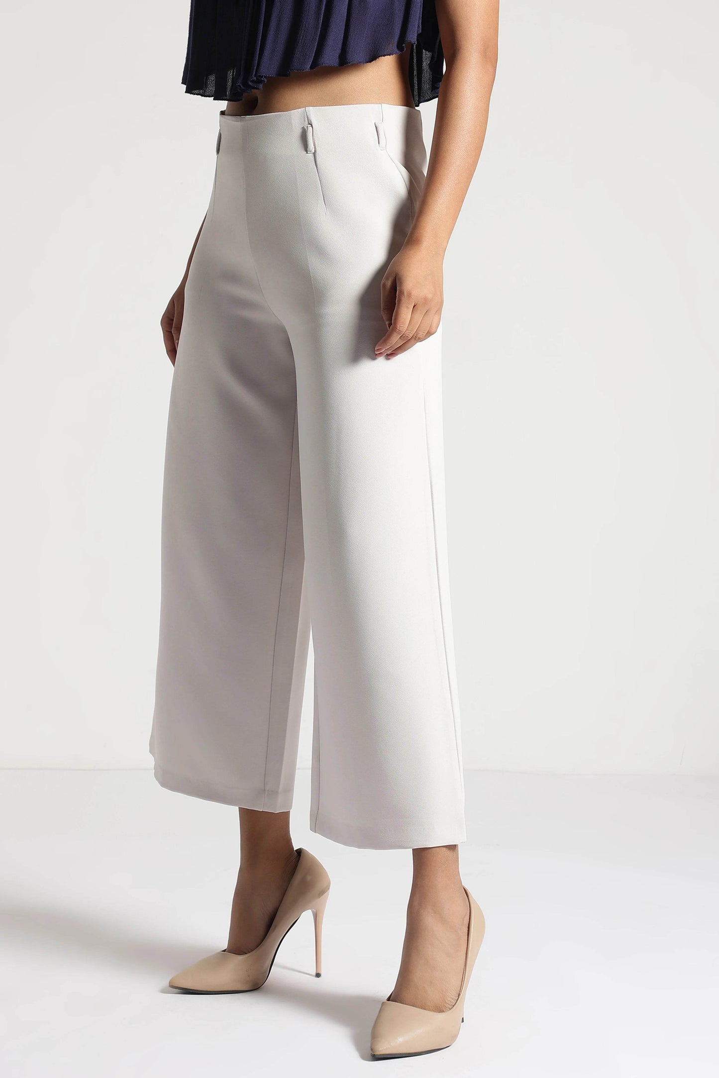 Off-White Cropped Wide-Leg Comfort Pants - Fabravaa