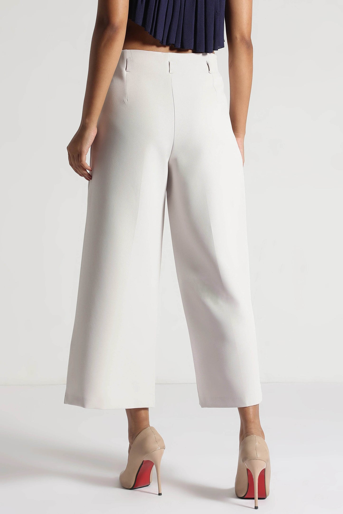 Off-White Cropped Wide-Leg Comfort Pants - Fabravaa