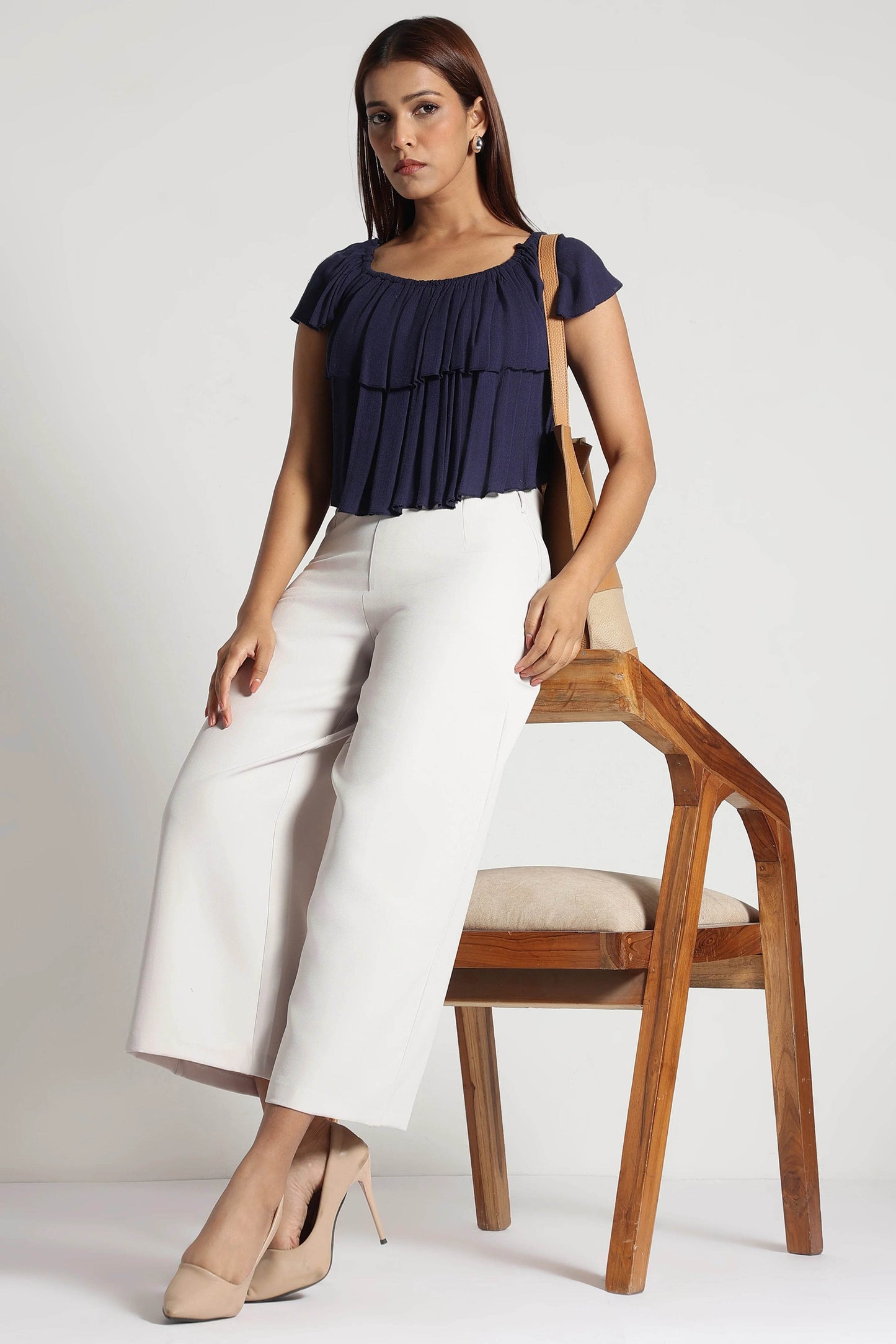 Off-White Cropped Wide-Leg Comfort Pants - Fabravaa