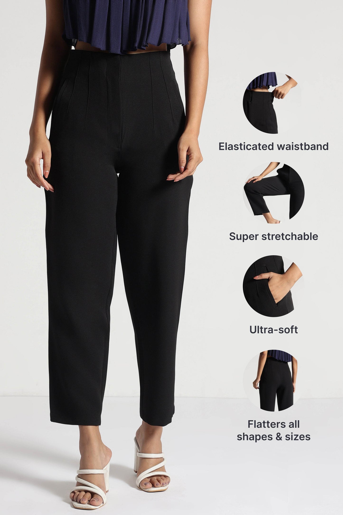 Black High-Rise Cropped Pants - Fabravaa