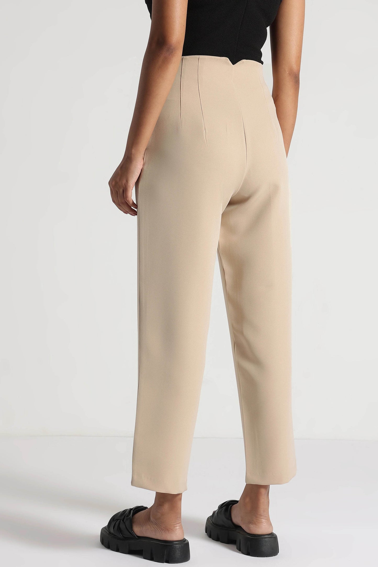 Beige StretchFit High-Rise Cropped Pants - Fabravaa