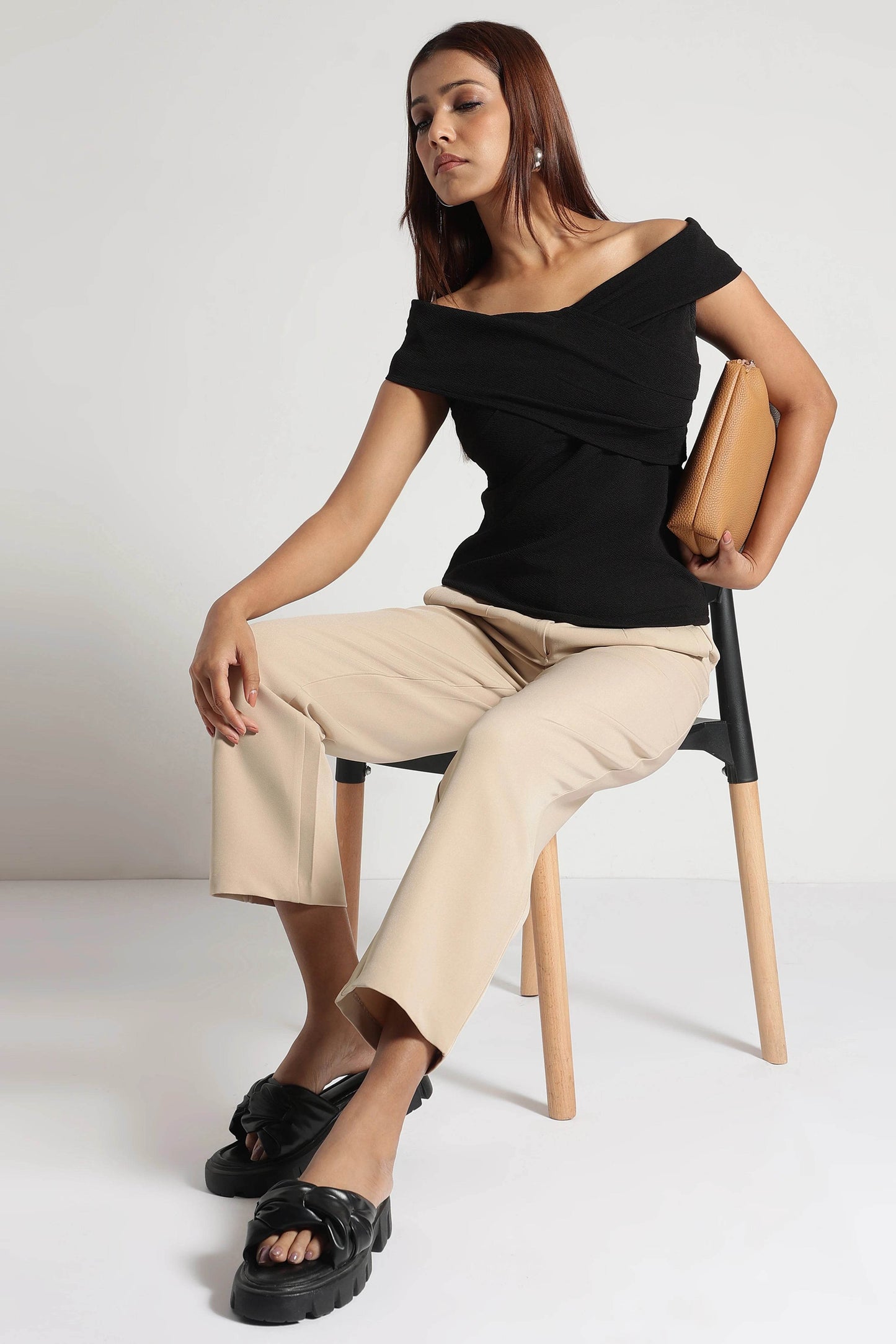 Beige StretchFit High-Rise Cropped Pants - Fabravaa