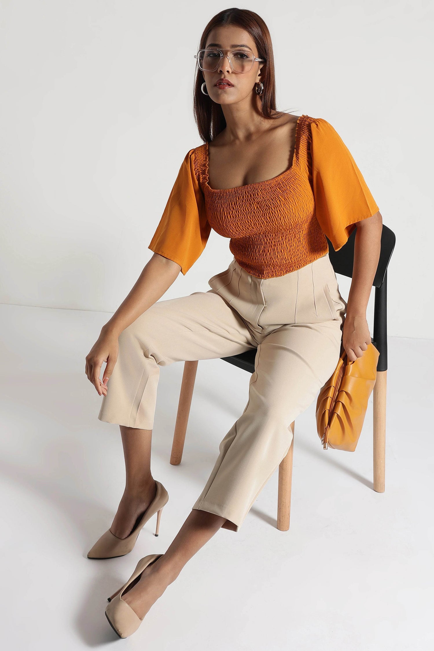 Sand Beige Cropped Trousers with Sculpt Fit - Fabravaa