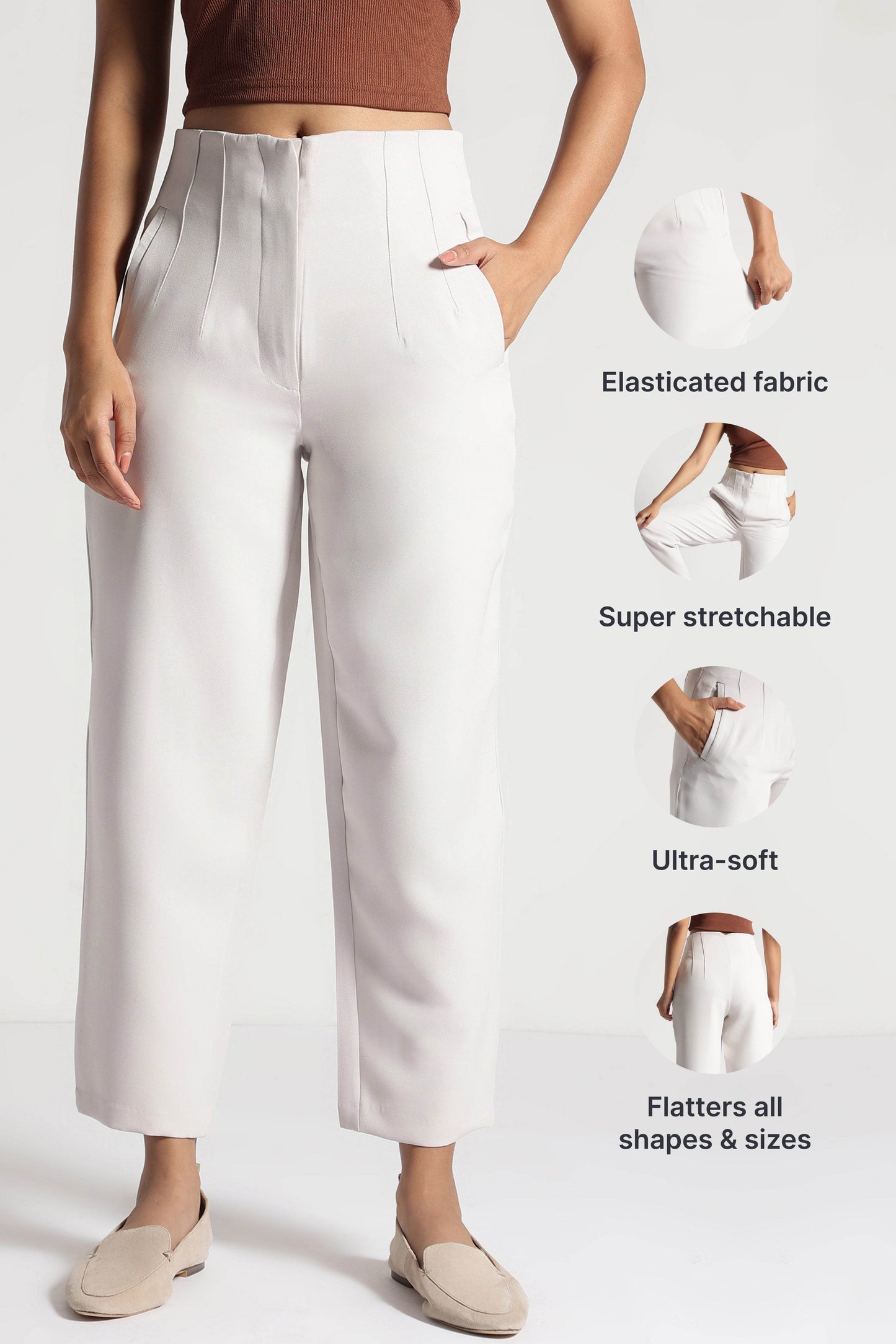 Off-White Ultra Stretch Cropped Trousers - Fabravaa