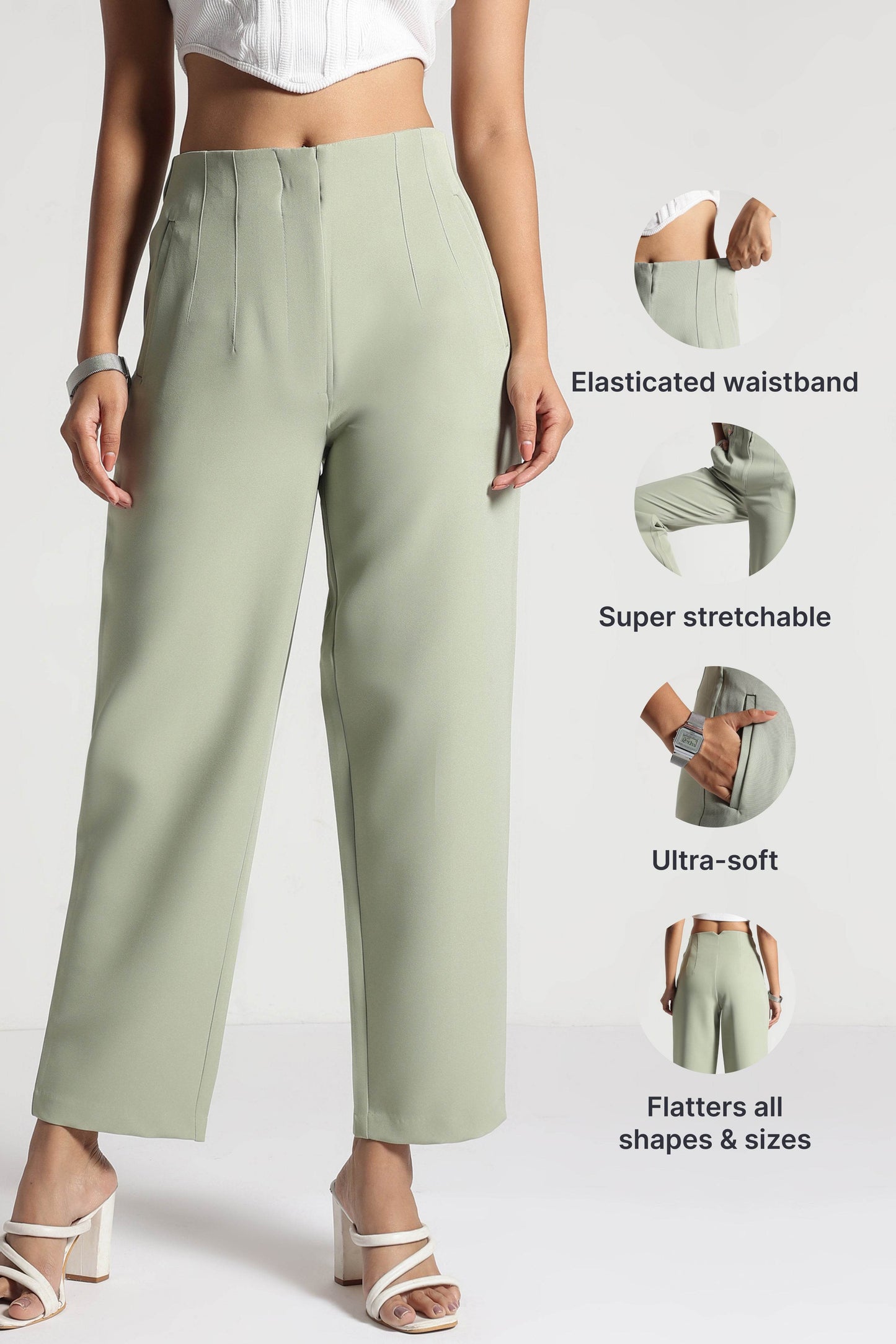 Sage Green StretchFit Cropped Pants - Fabravaa