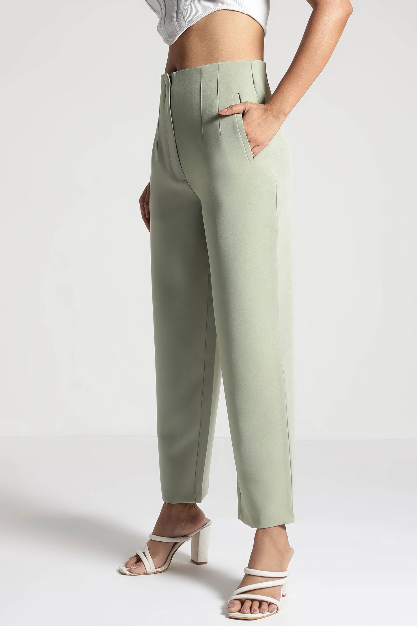 Sage Green StretchFit Cropped Pants - Fabravaa