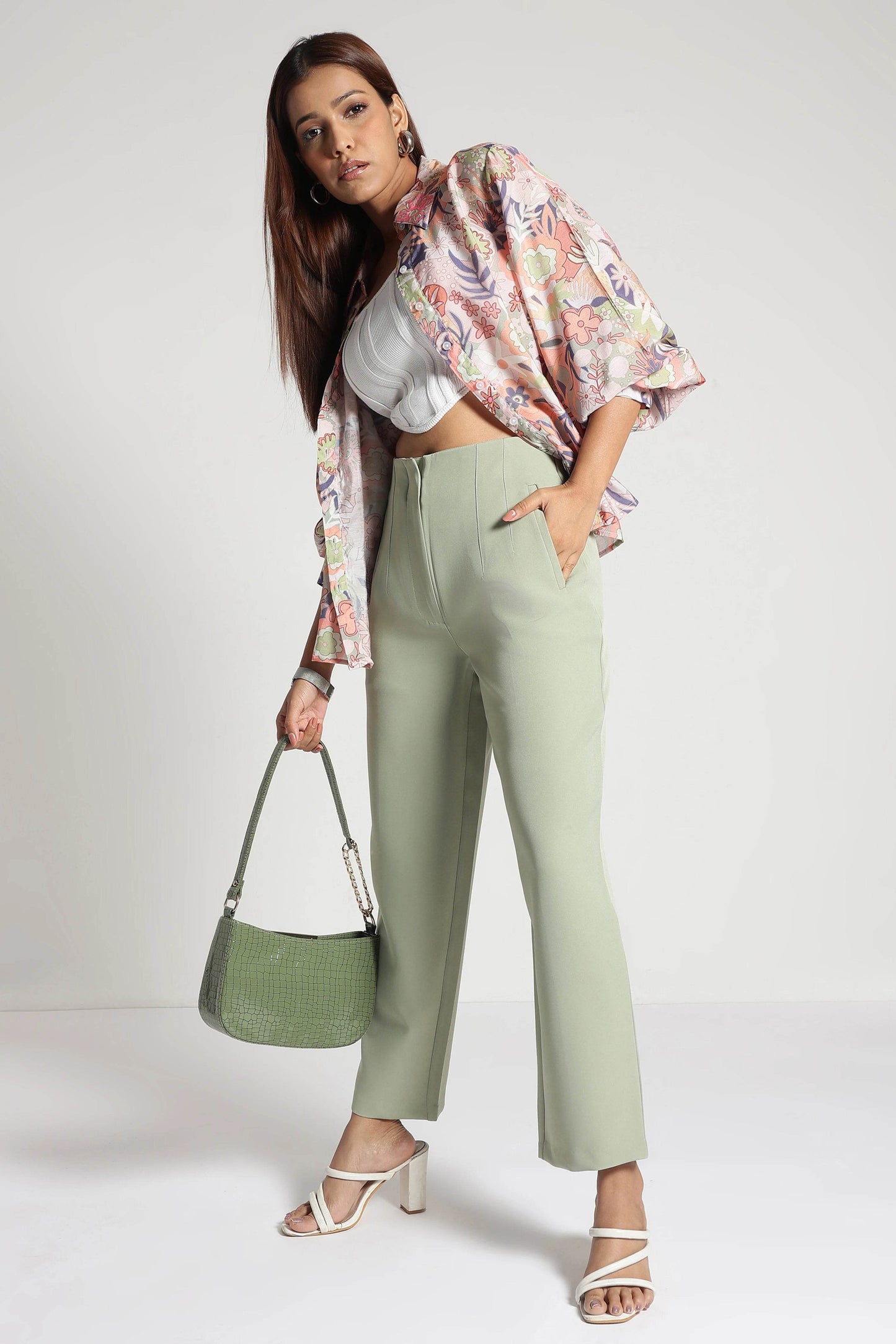 Sage Green StretchFit Cropped Pants - Fabravaa