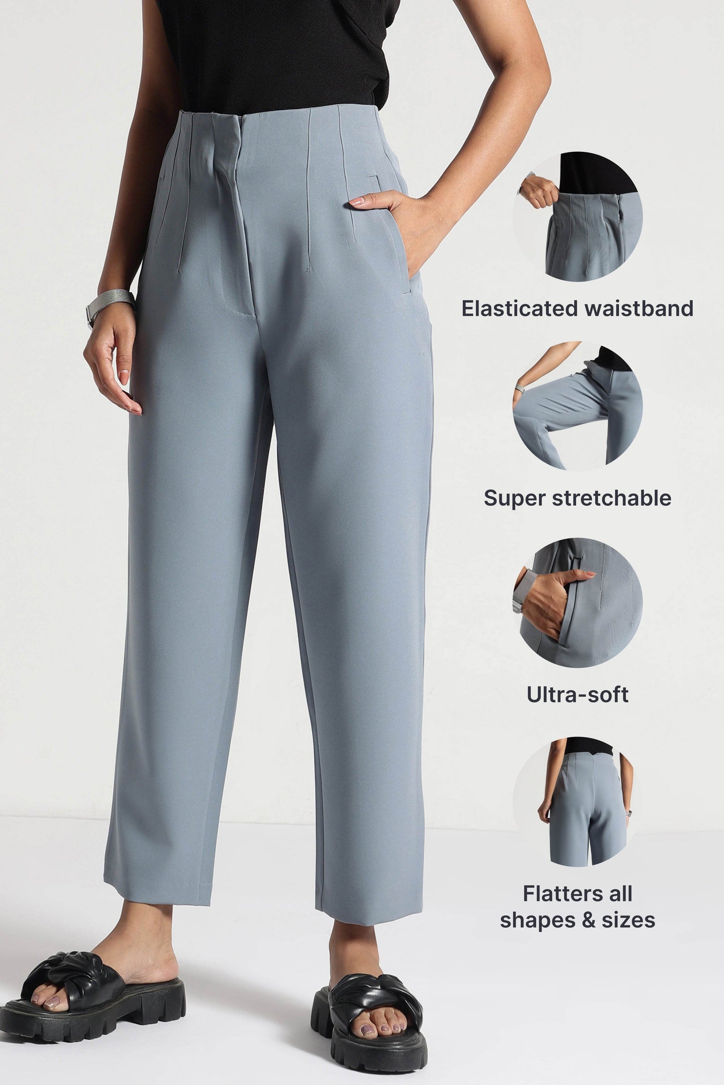 Slate Blue High-Rise Cropped Pants - Fabravaa